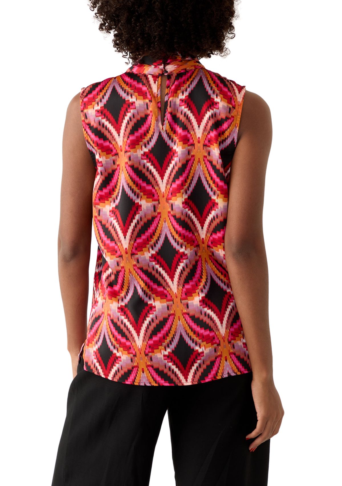 Womens Printed Satin Bow Blouse