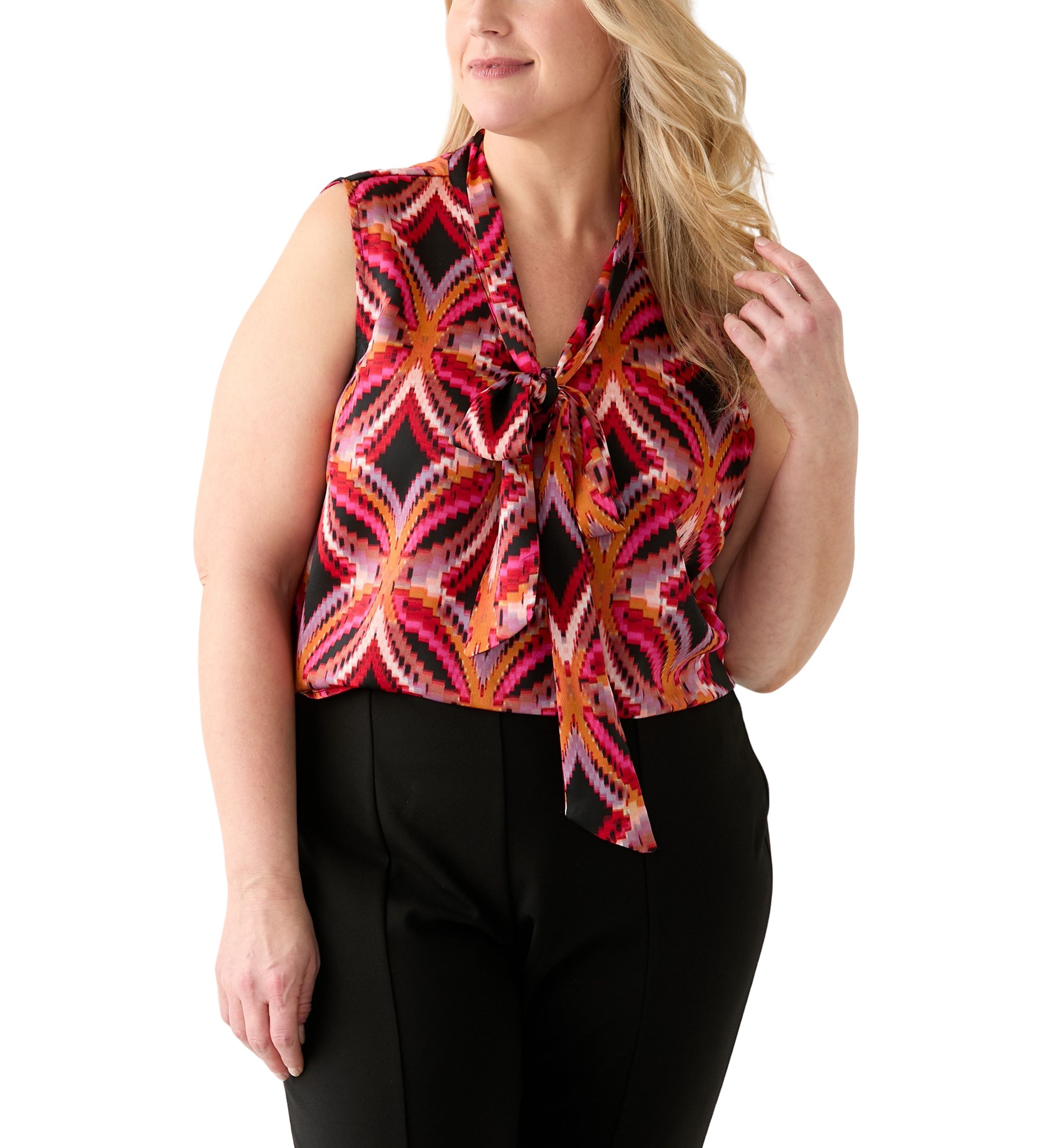 Plus Size Satin Bow Blouse