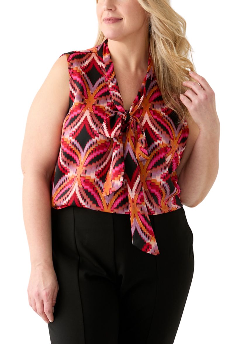 Plus Size Satin Bow Blouse