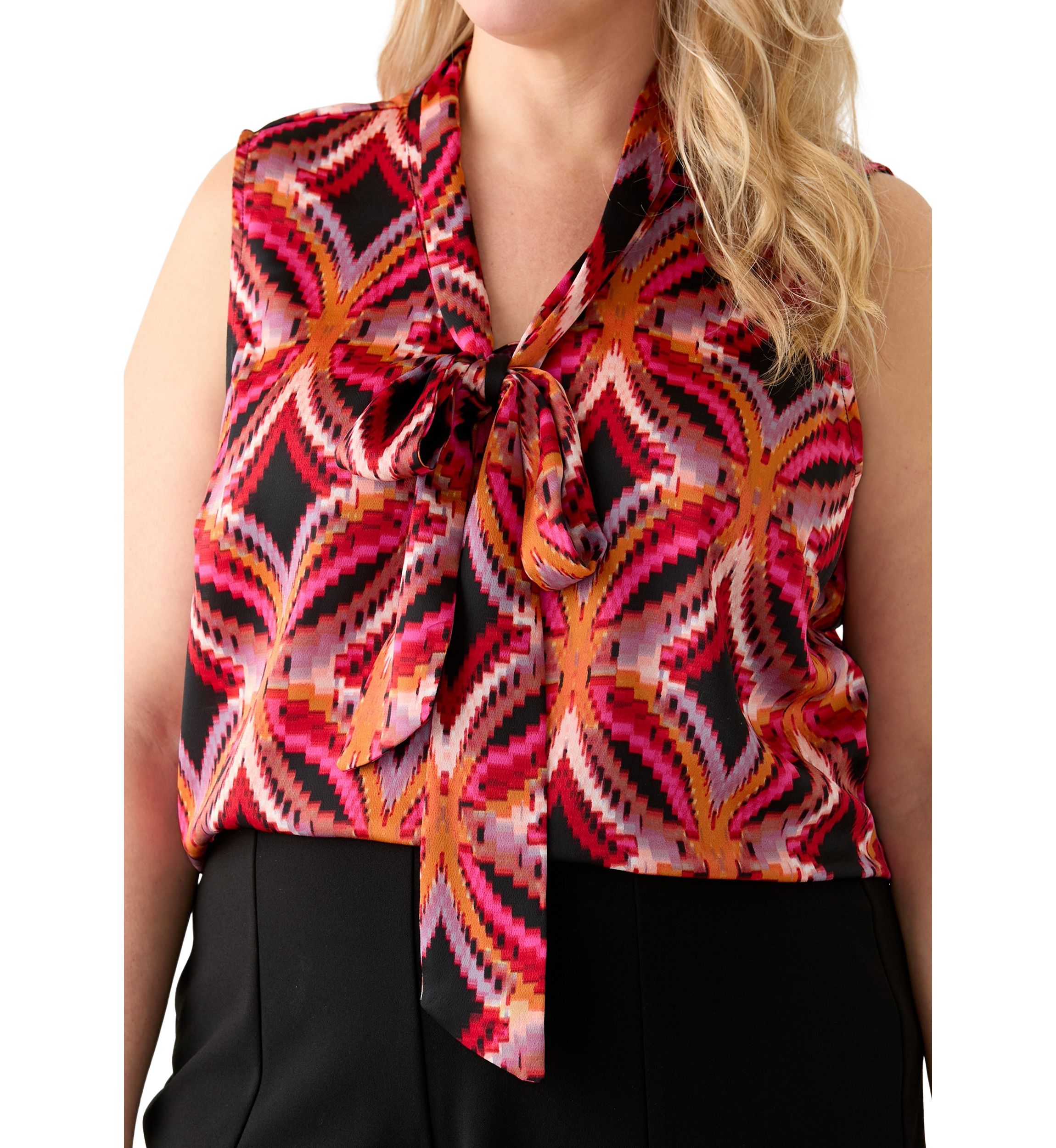 Plus Size Satin Bow Blouse
