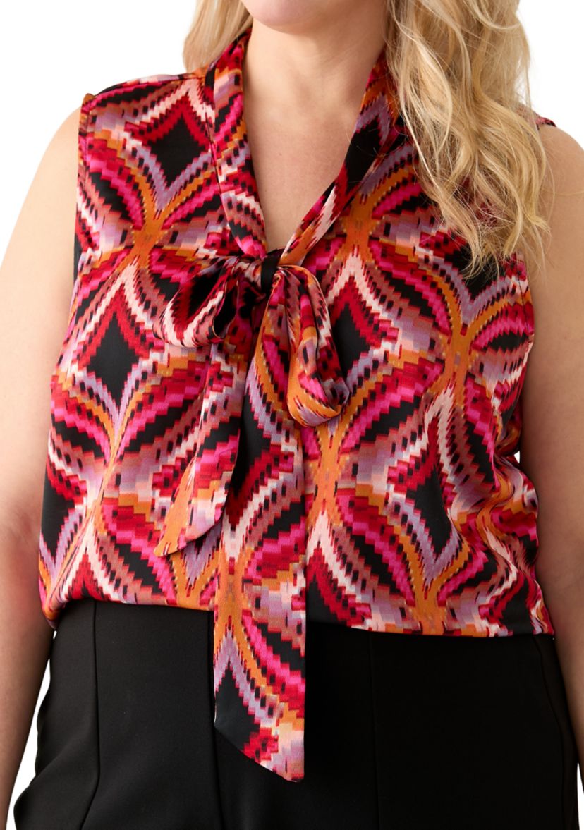 Plus Size Satin Bow Blouse