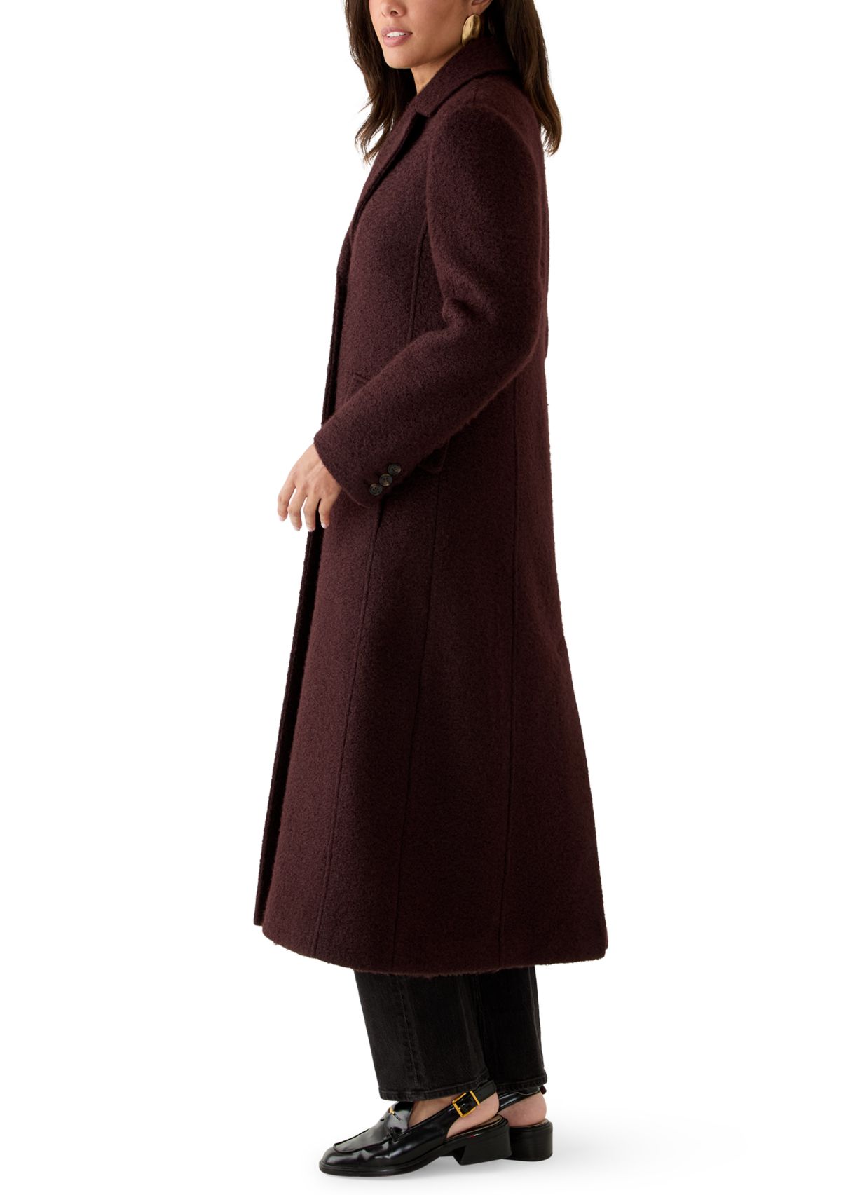 Womens Long Sleeve 3 Button Bouclé Coat