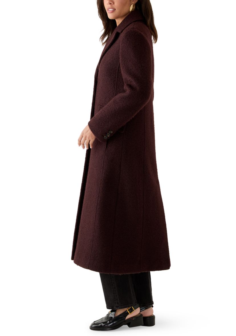 Womens Long Sleeve 3 Button Bouclé Coat