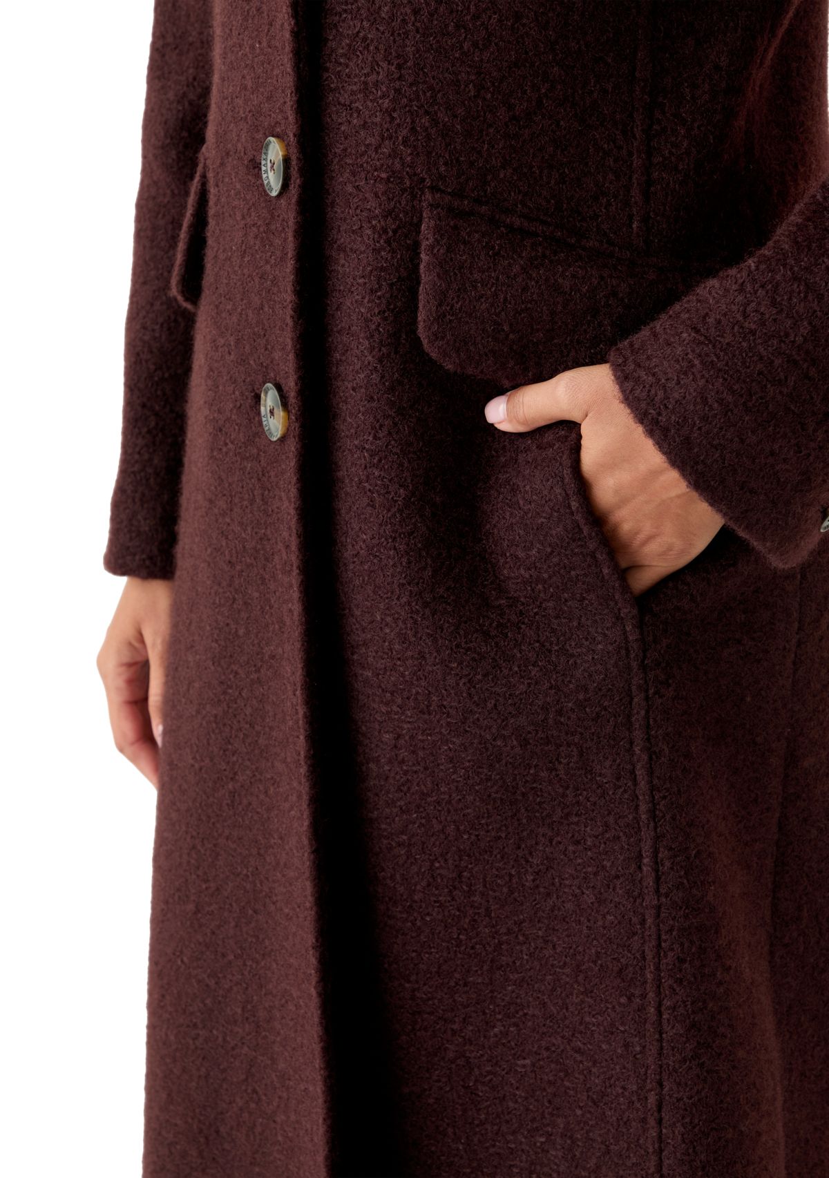 Womens Long Sleeve 3 Button Bouclé Coat