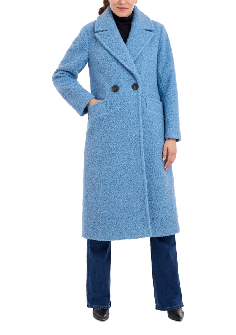 Womens 2 Button Long Wool Boucle Coat