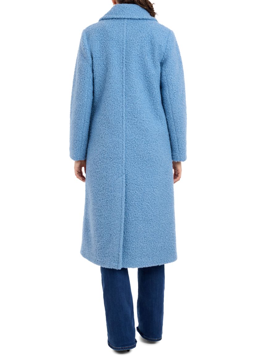 Womens 2 Button Long Wool Boucle Coat