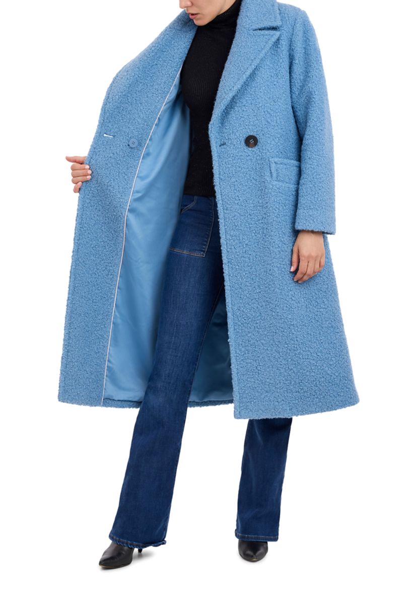 Womens 2 Button Long Wool Boucle Coat