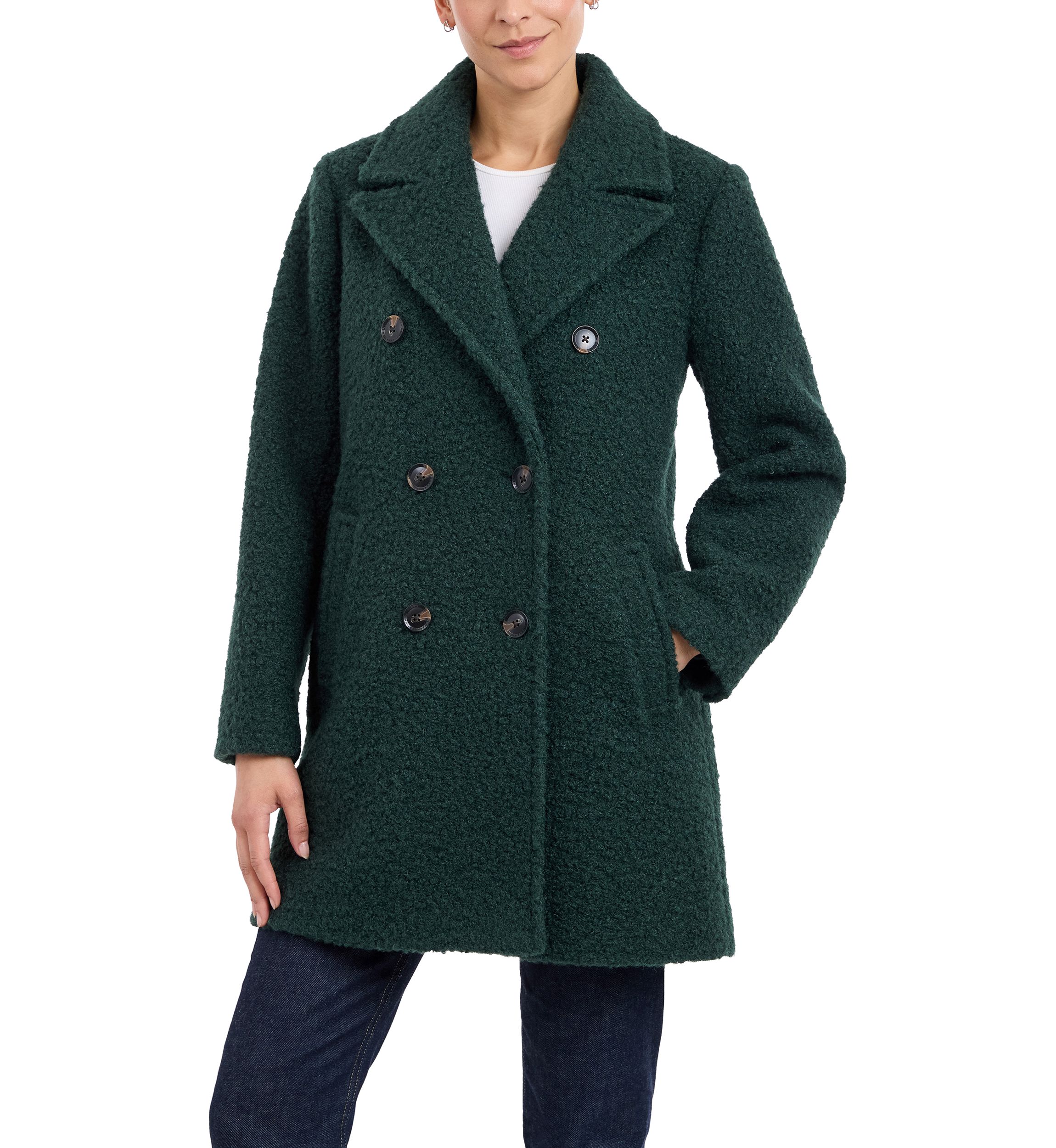 Womens Double Breasted Mid Length Wool Coat