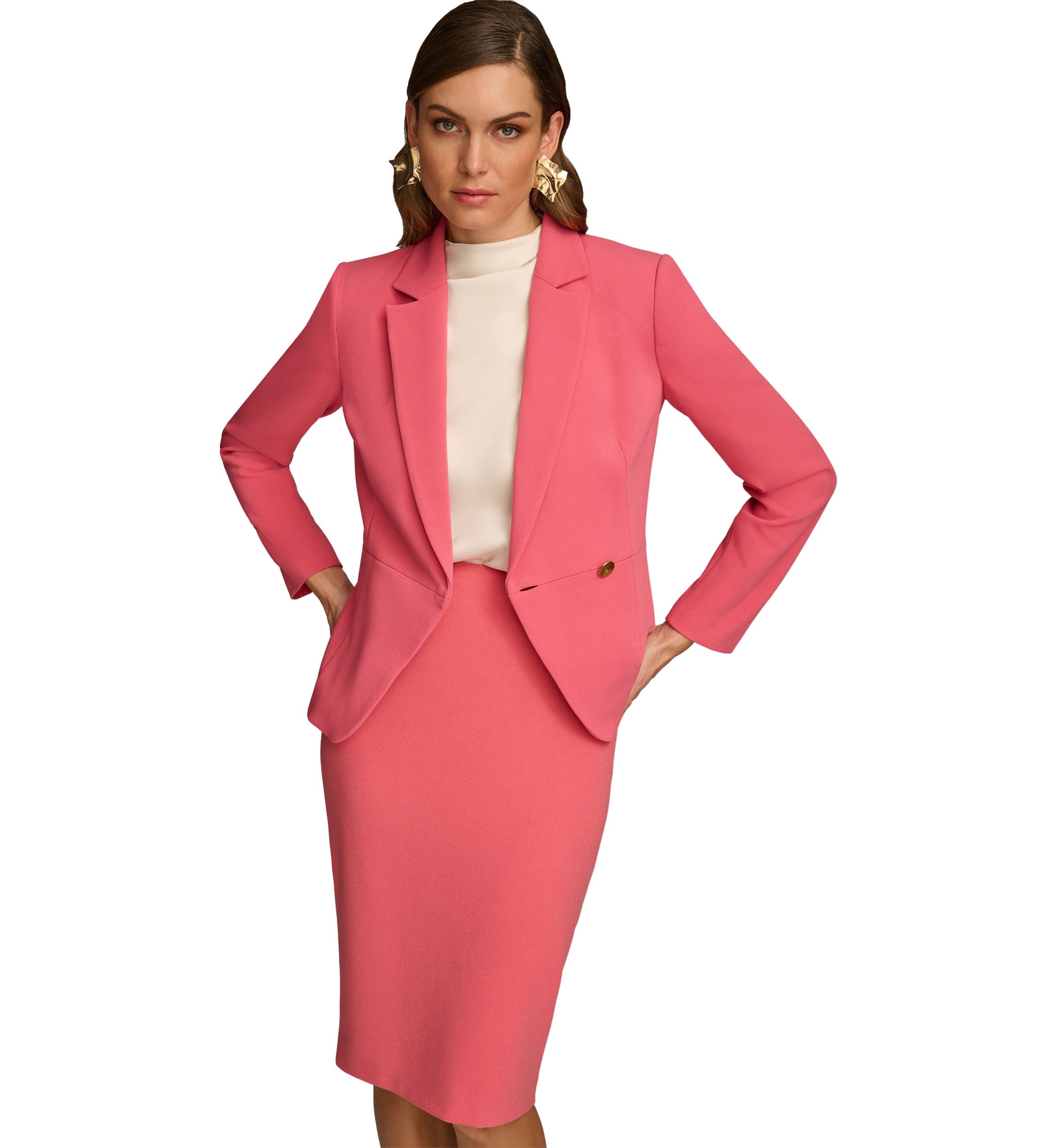 Womens Scuba Crepe Side Button Jacket