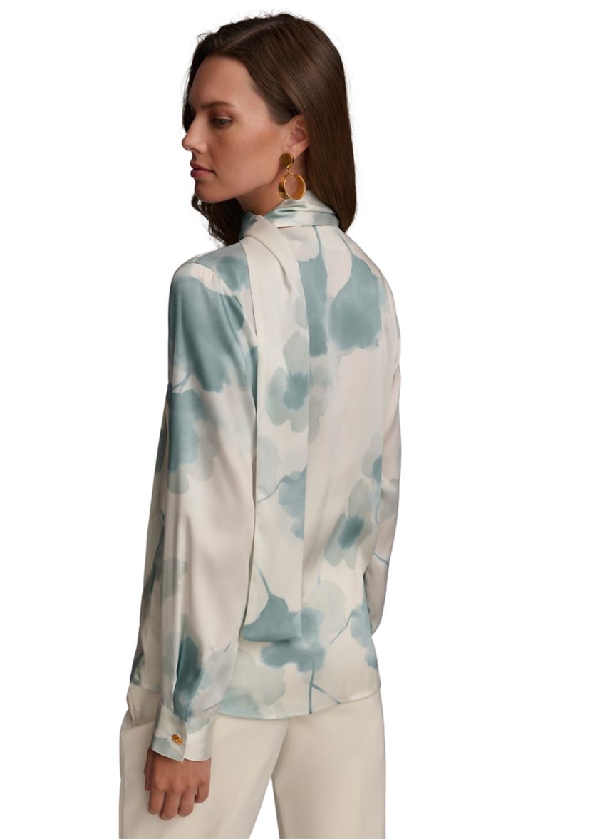 Womens Printed Long Sleeve Tie Neck Blouse