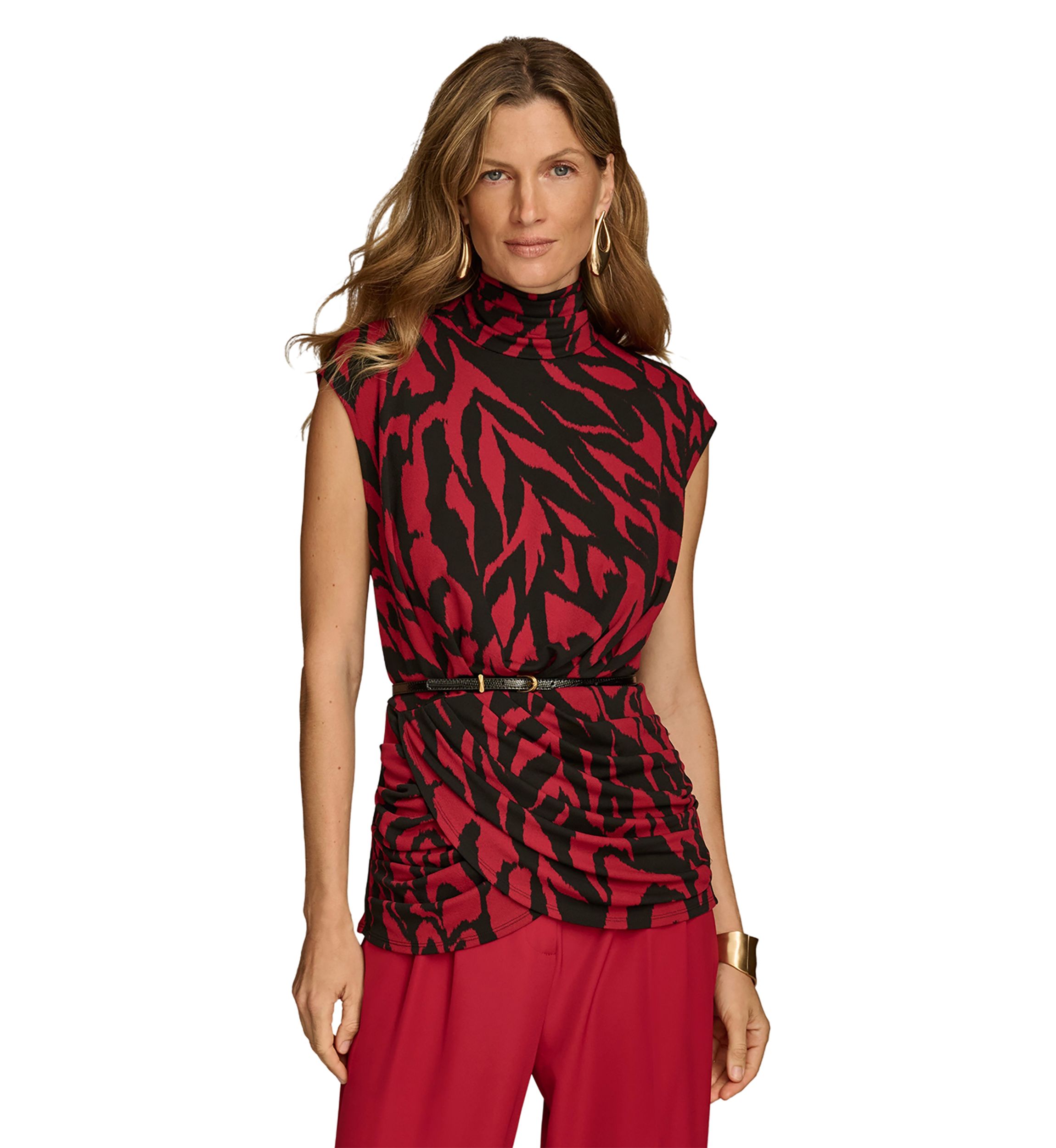 Womens Mock Neck Belted Top
