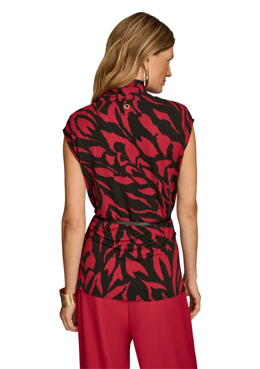 Womens Mock Neck Belted Top