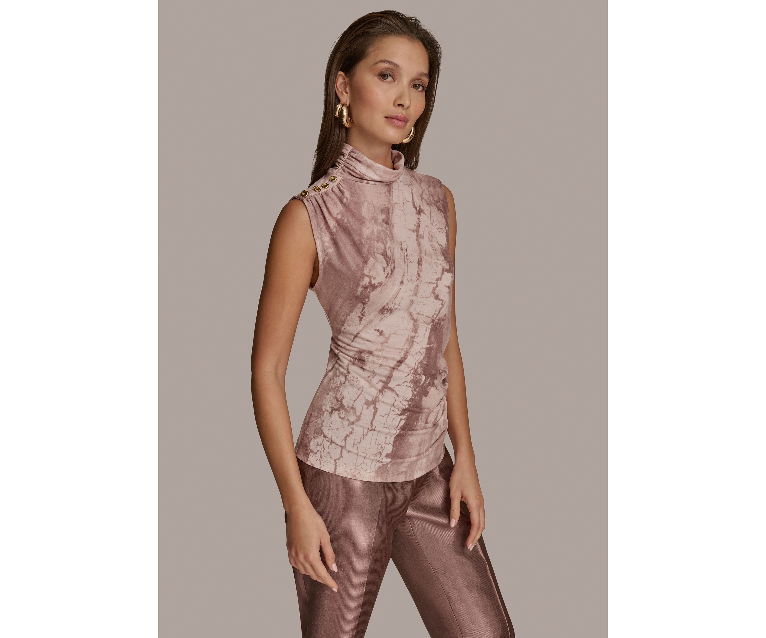 Womens Sleeveless Printed Ruched Top