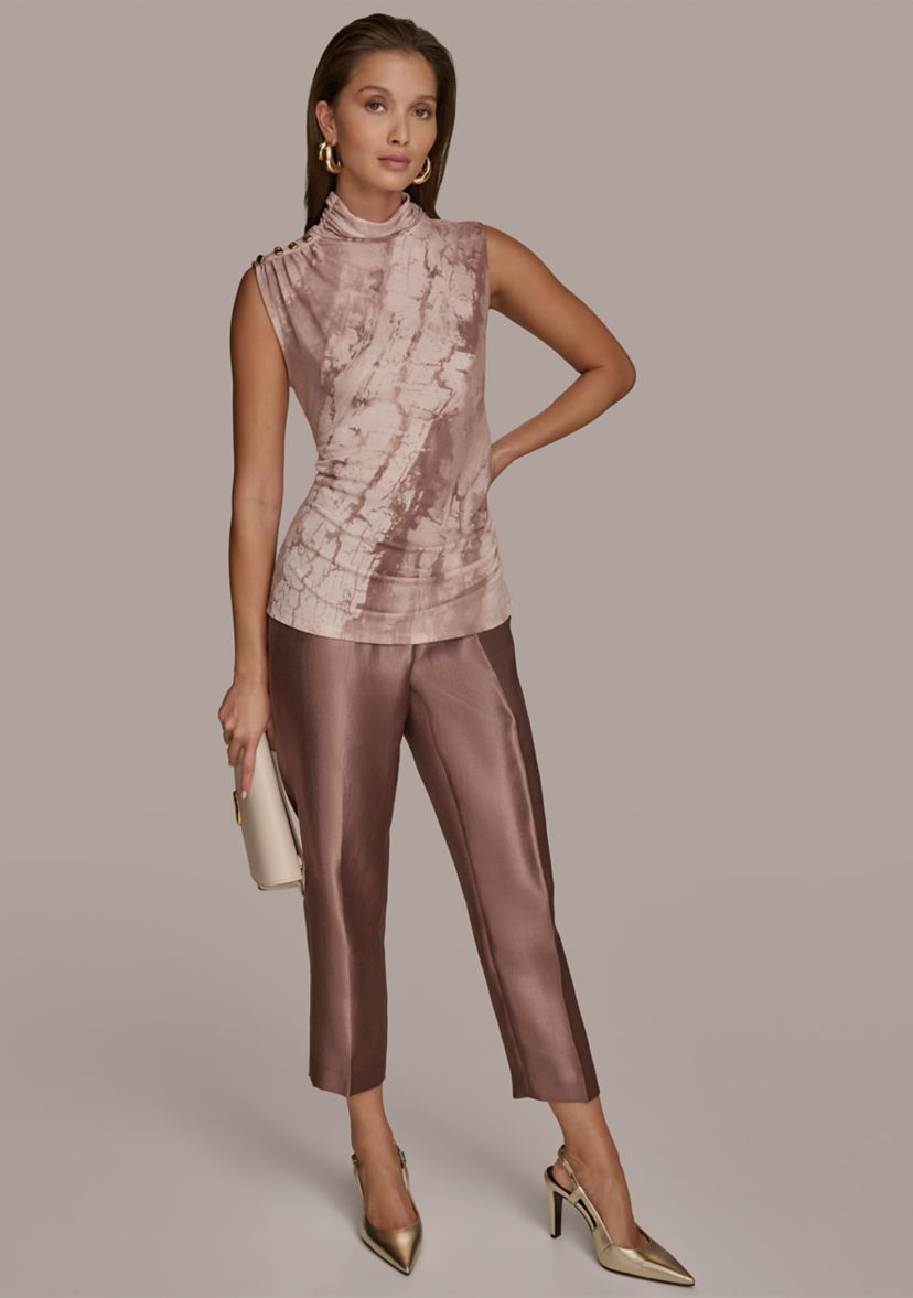Womens Sleeveless Printed Ruched Top