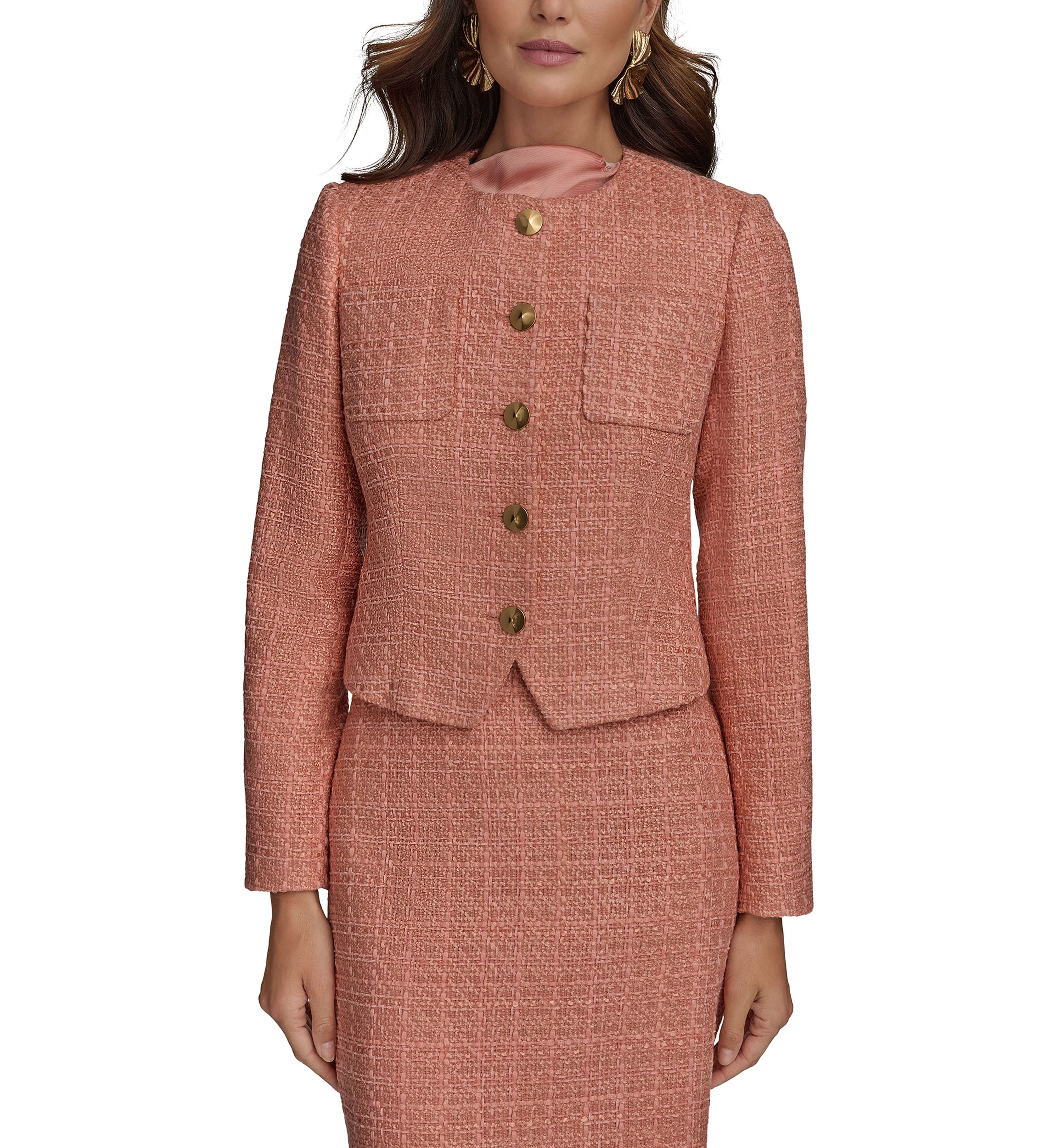 Womens Tweed Button Front Jacket