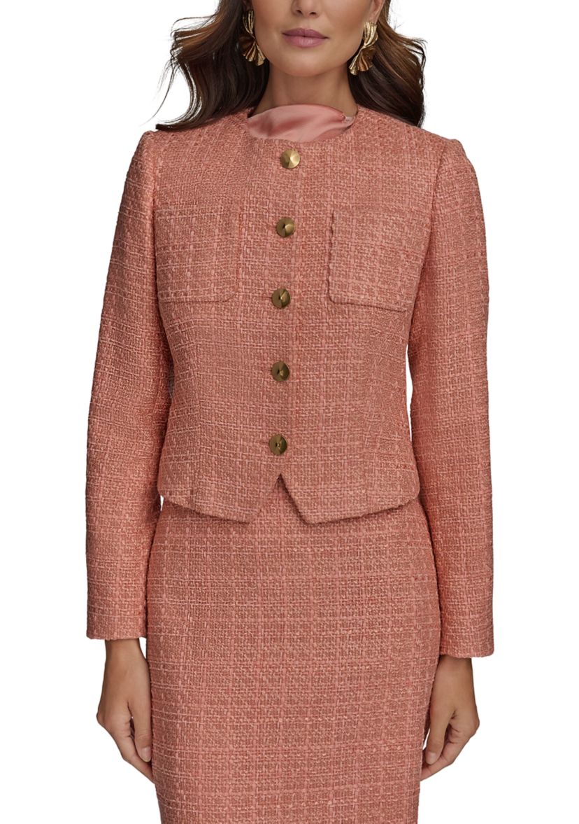 Womens Tweed Button Front Jacket