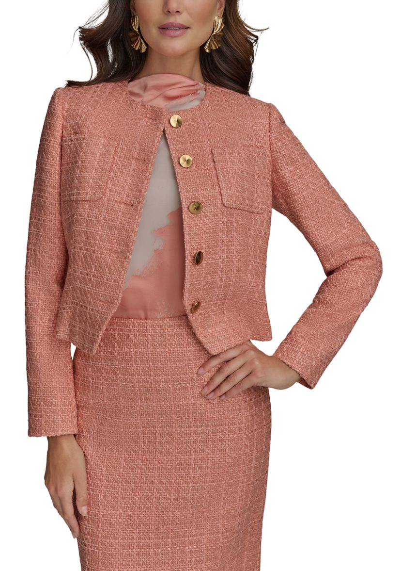 Womens Tweed Button Front Jacket