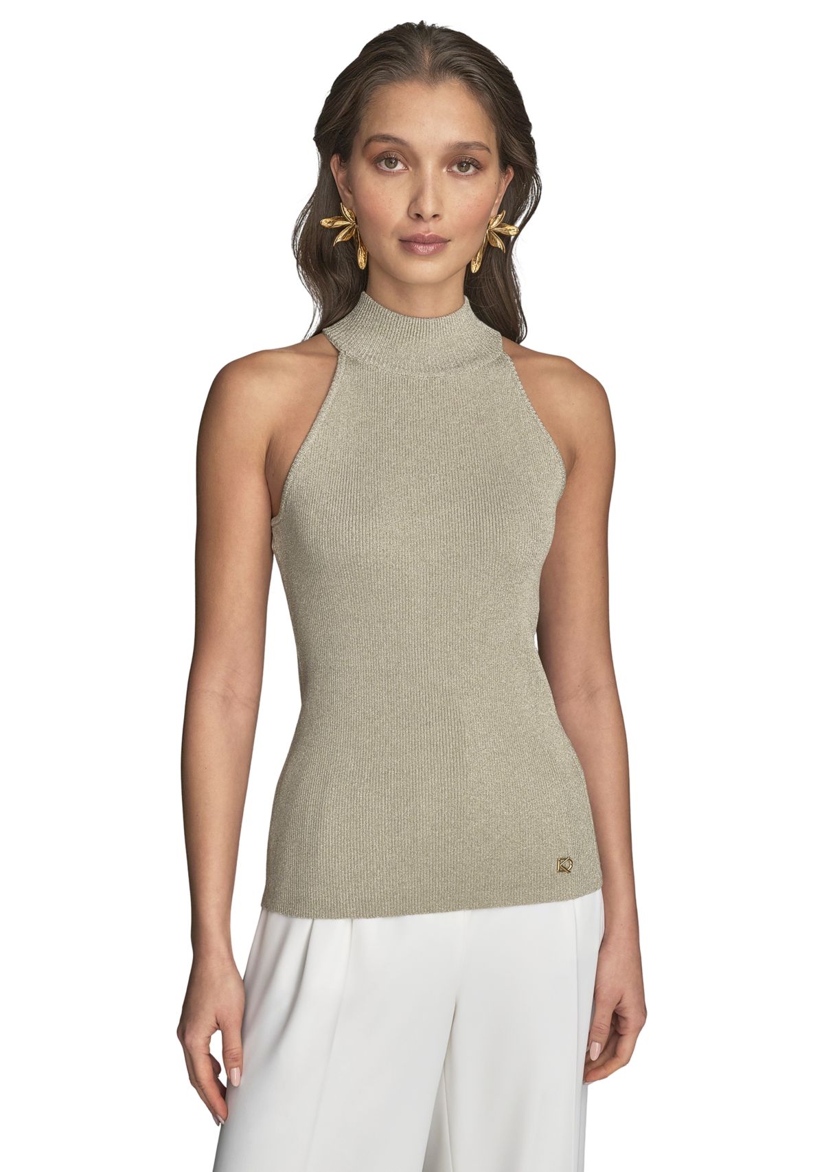 Womens Metallic Mock Neck Sweater 