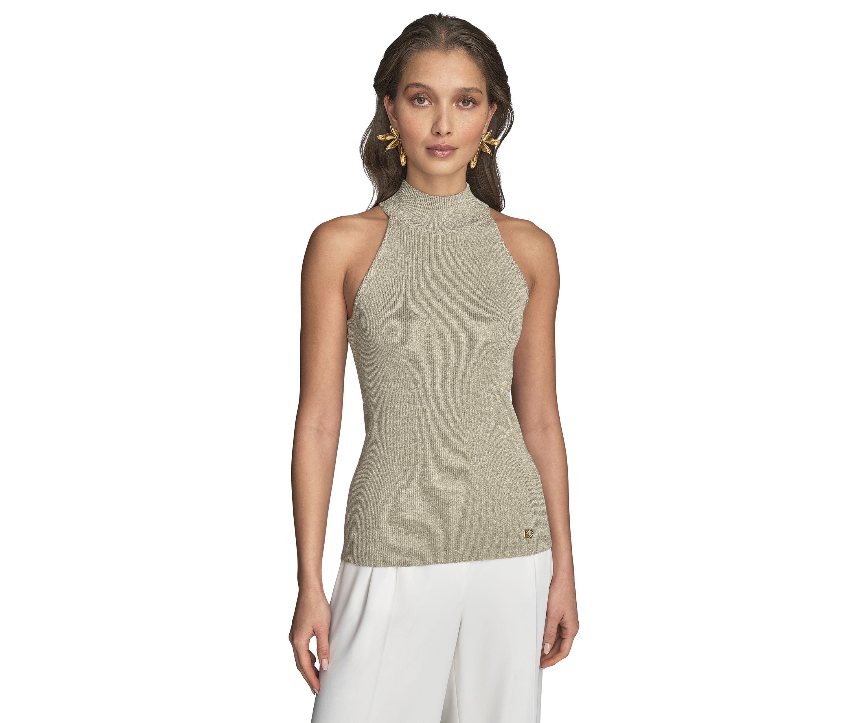 Womens Metallic Mock Neck Sweater 