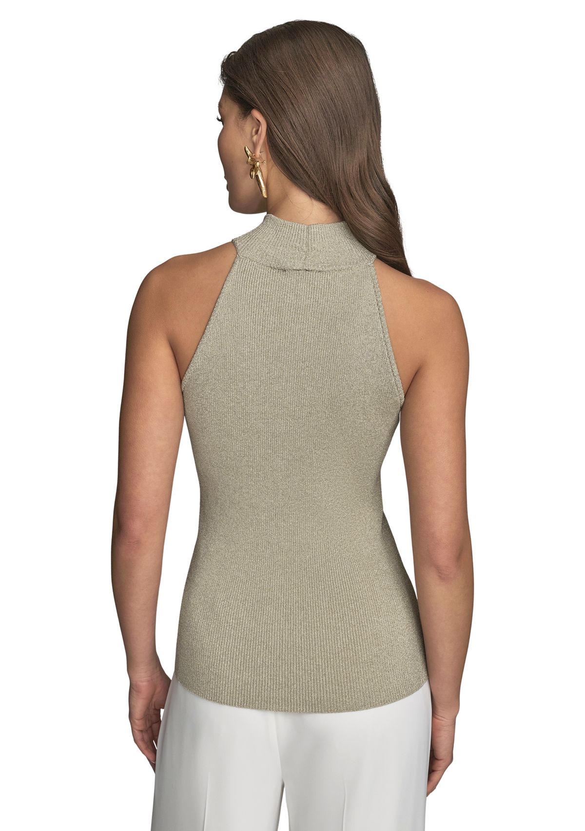 Womens Metallic Mock Neck Sweater 