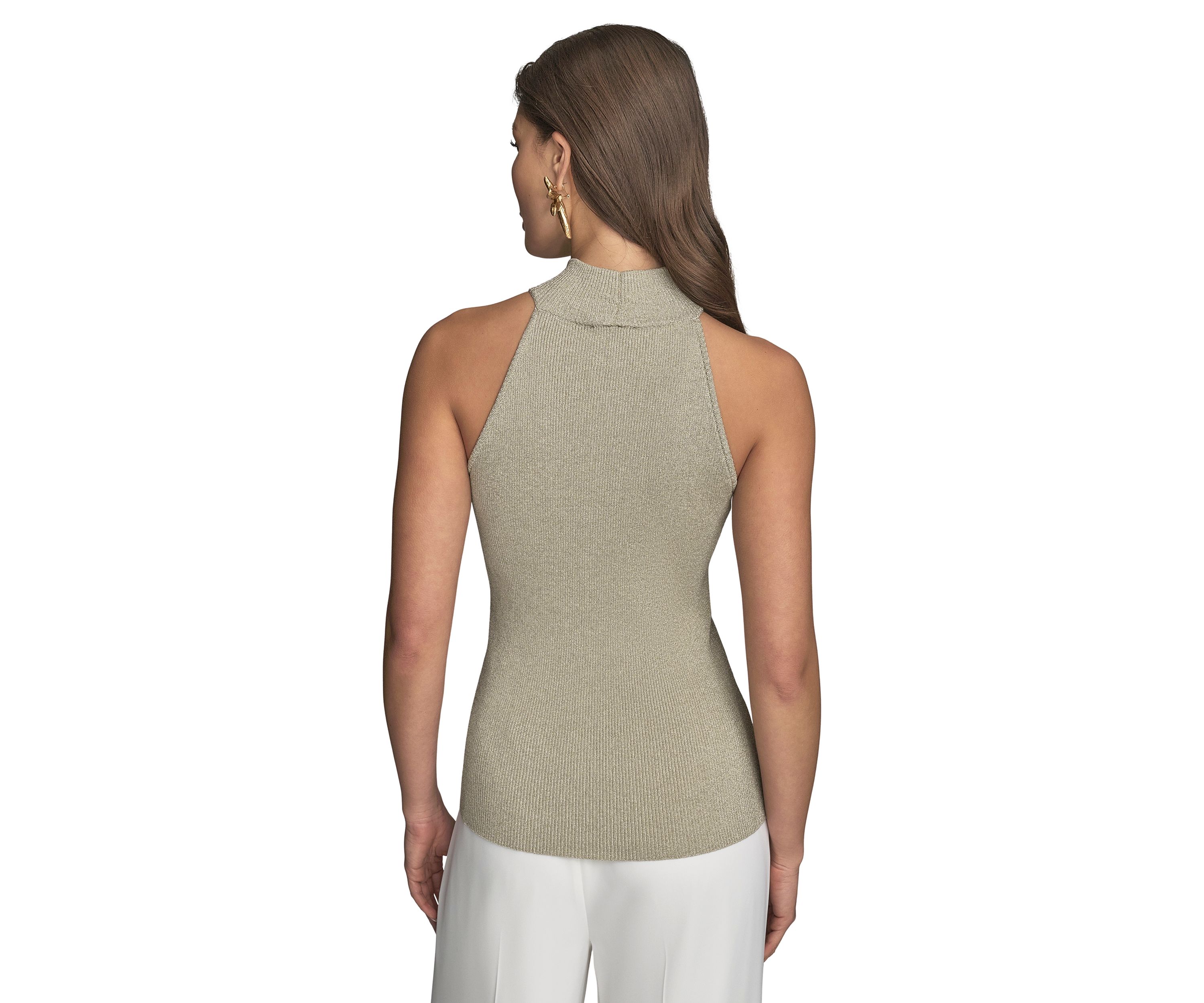 Womens Metallic Mock Neck Sweater 