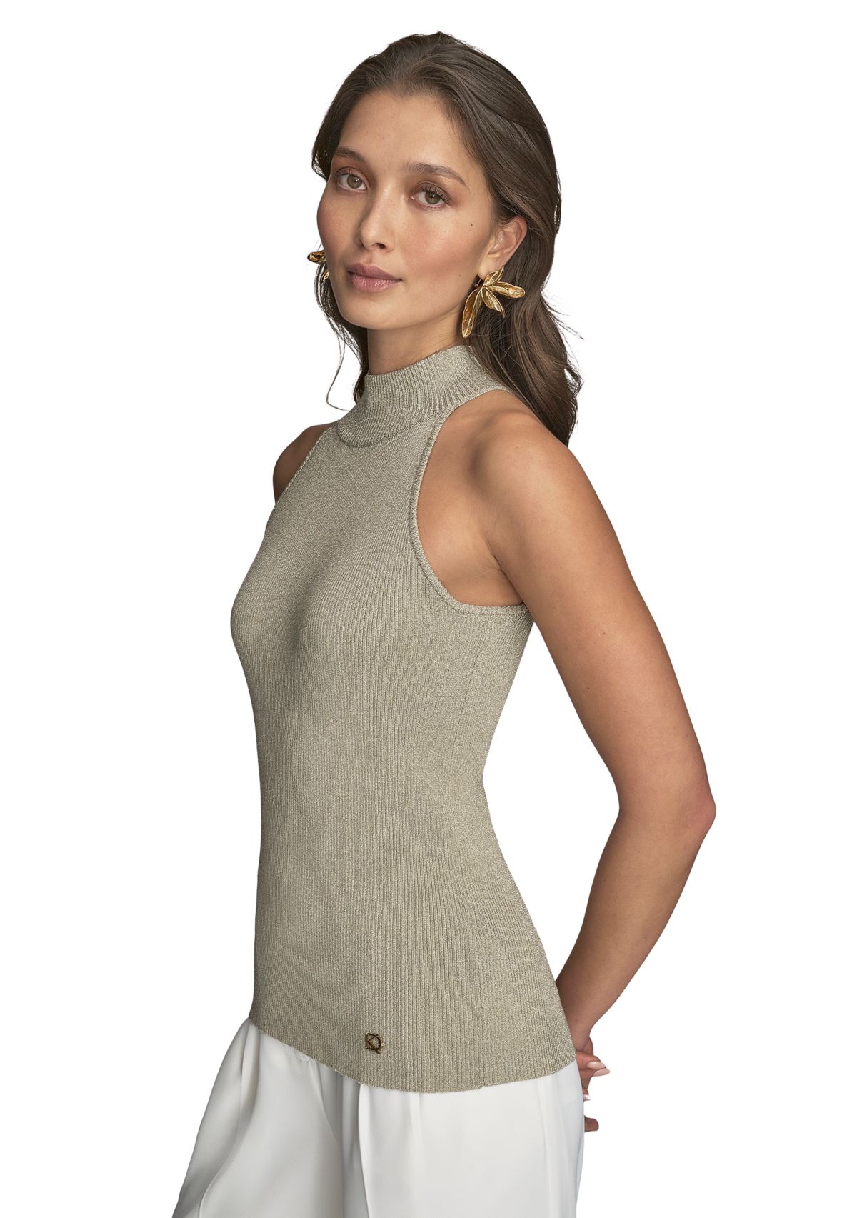 Womens Metallic Mock Neck Sweater 