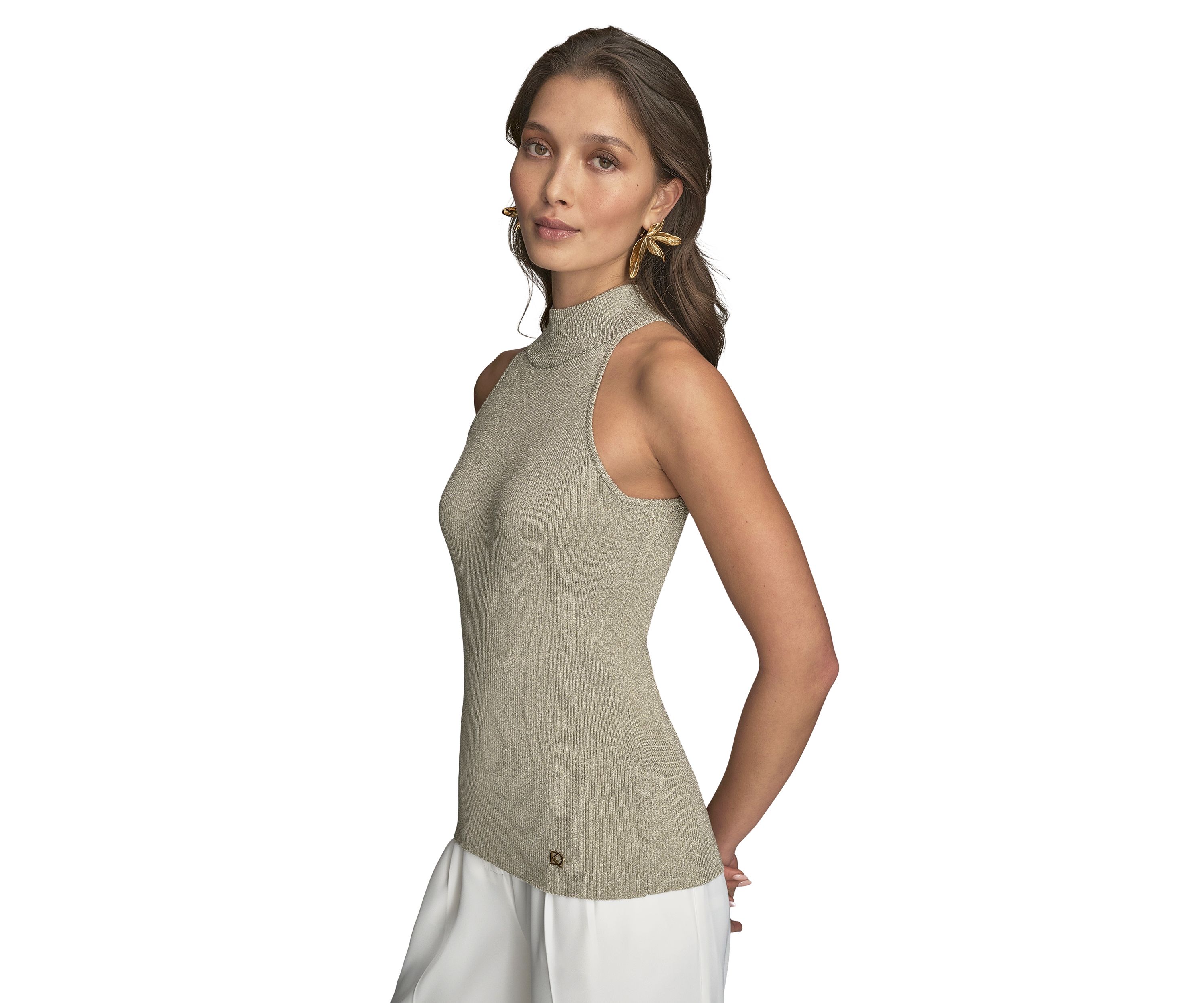 Womens Metallic Mock Neck Sweater 