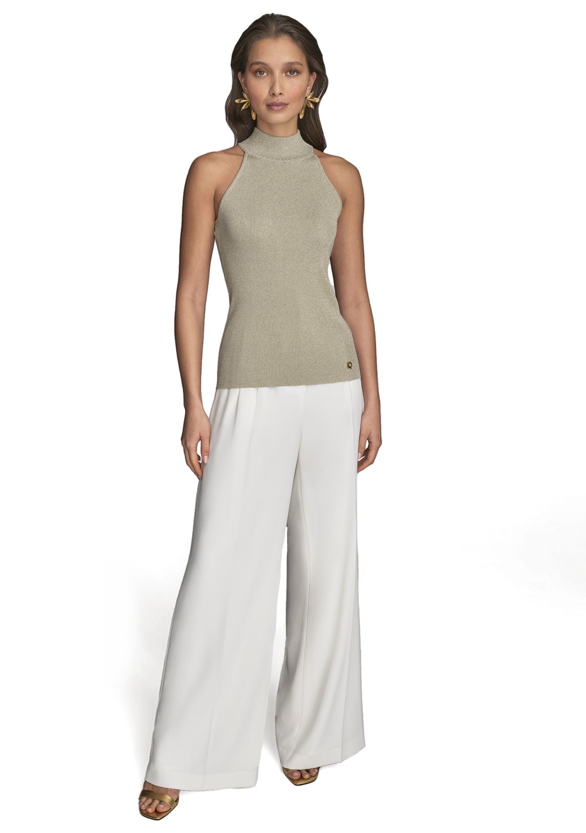 Womens Metallic Mock Neck Sweater 