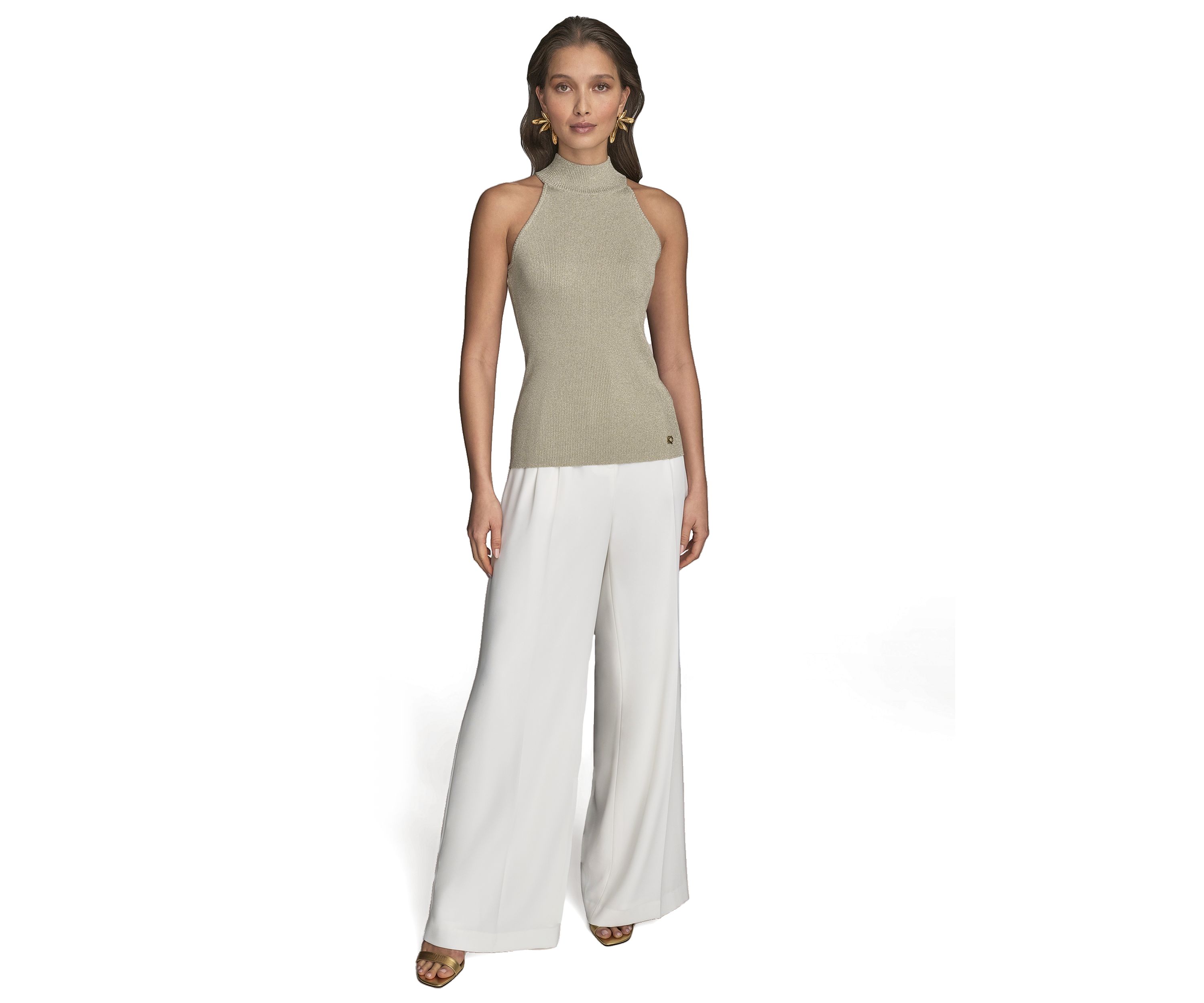 Womens Metallic Mock Neck Sweater 