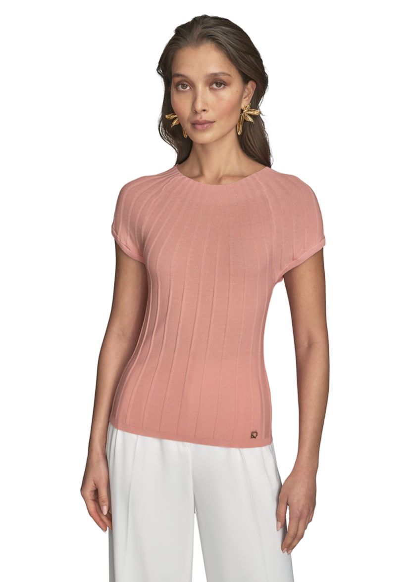 Womens Cap Sleeve Mock Neck Sweater 