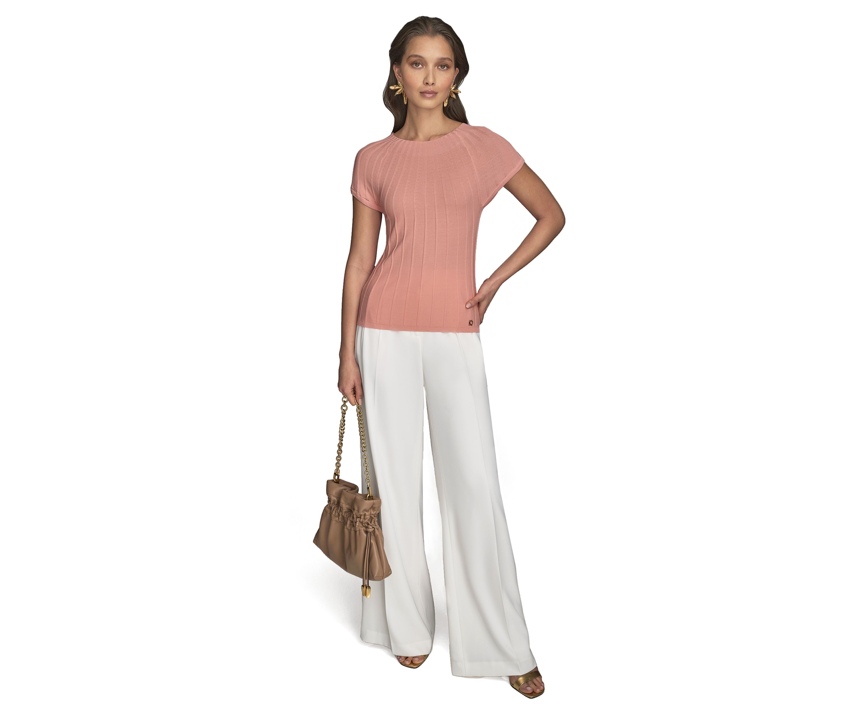 Womens Cap Sleeve Mock Neck Sweater 