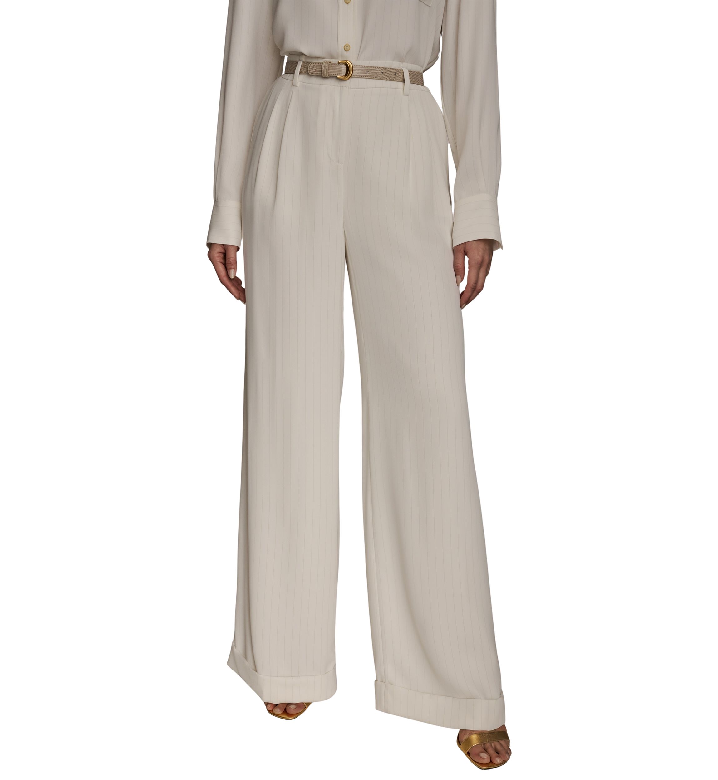 Womens Soft Suiting Full Length Wide Leg Pants with Belt