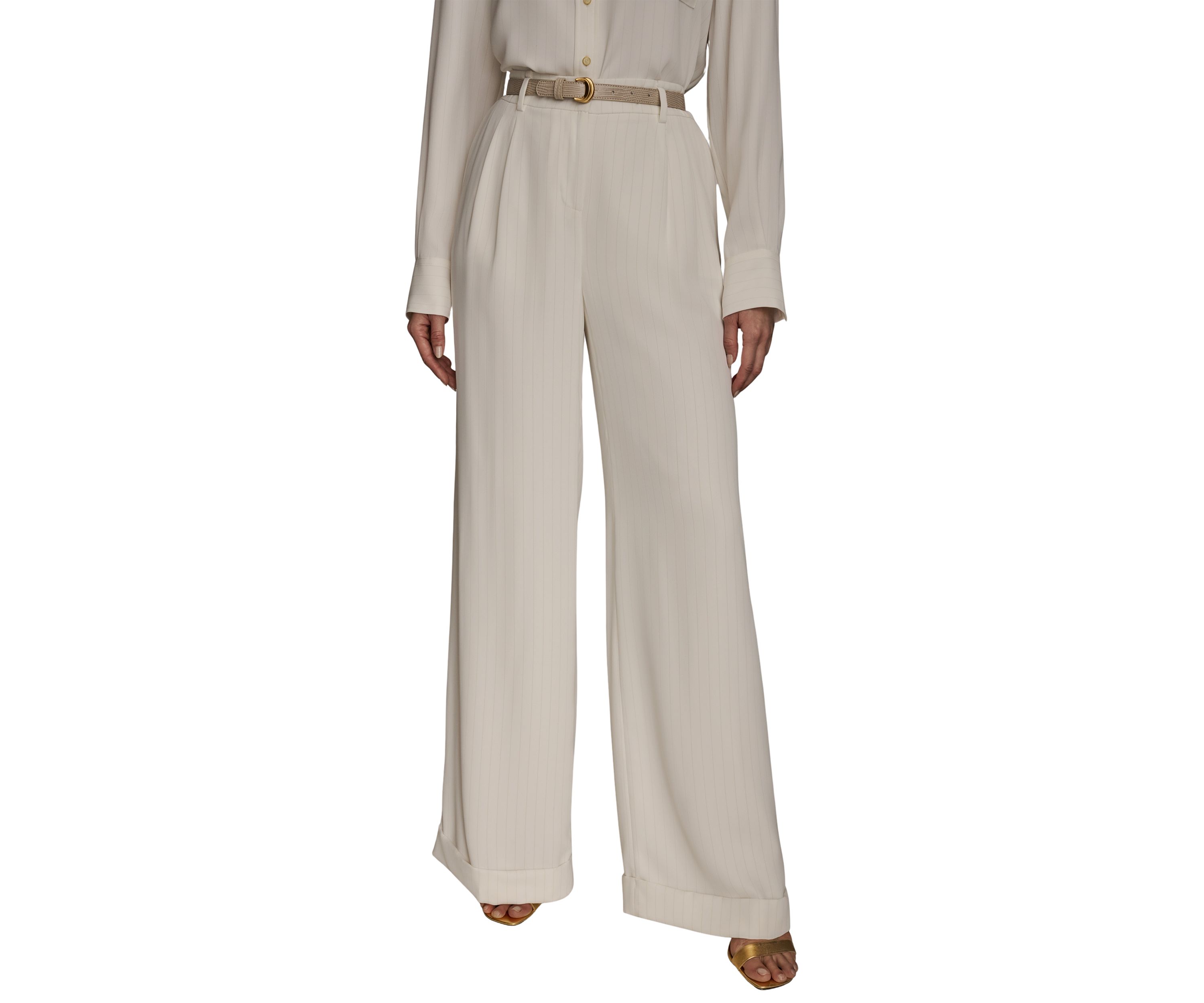 Womens Soft Suiting Full Length Wide Leg Pants with Belt