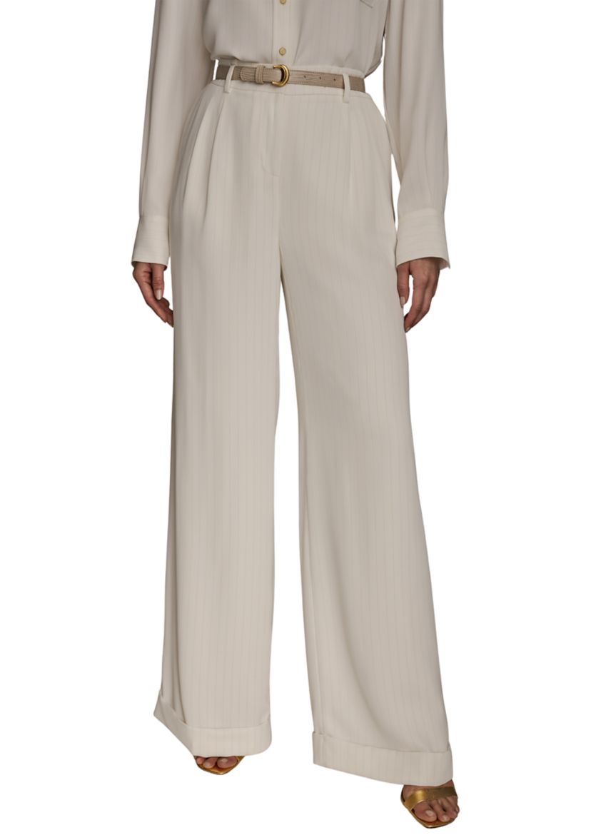 Womens Soft Suiting Full Length Wide Leg Pants with Belt