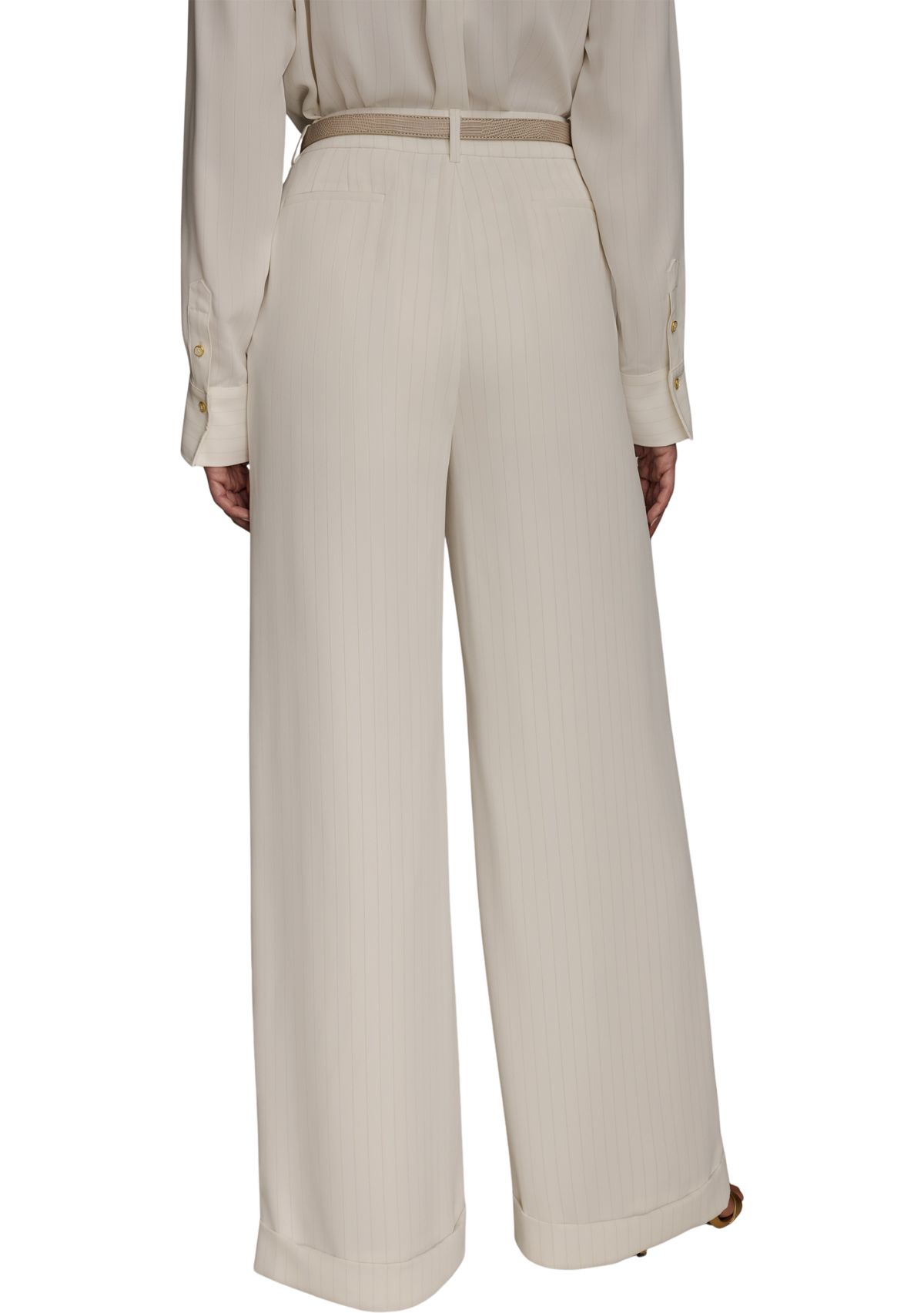 Womens Soft Suiting Full Length Wide Leg Pants with Belt