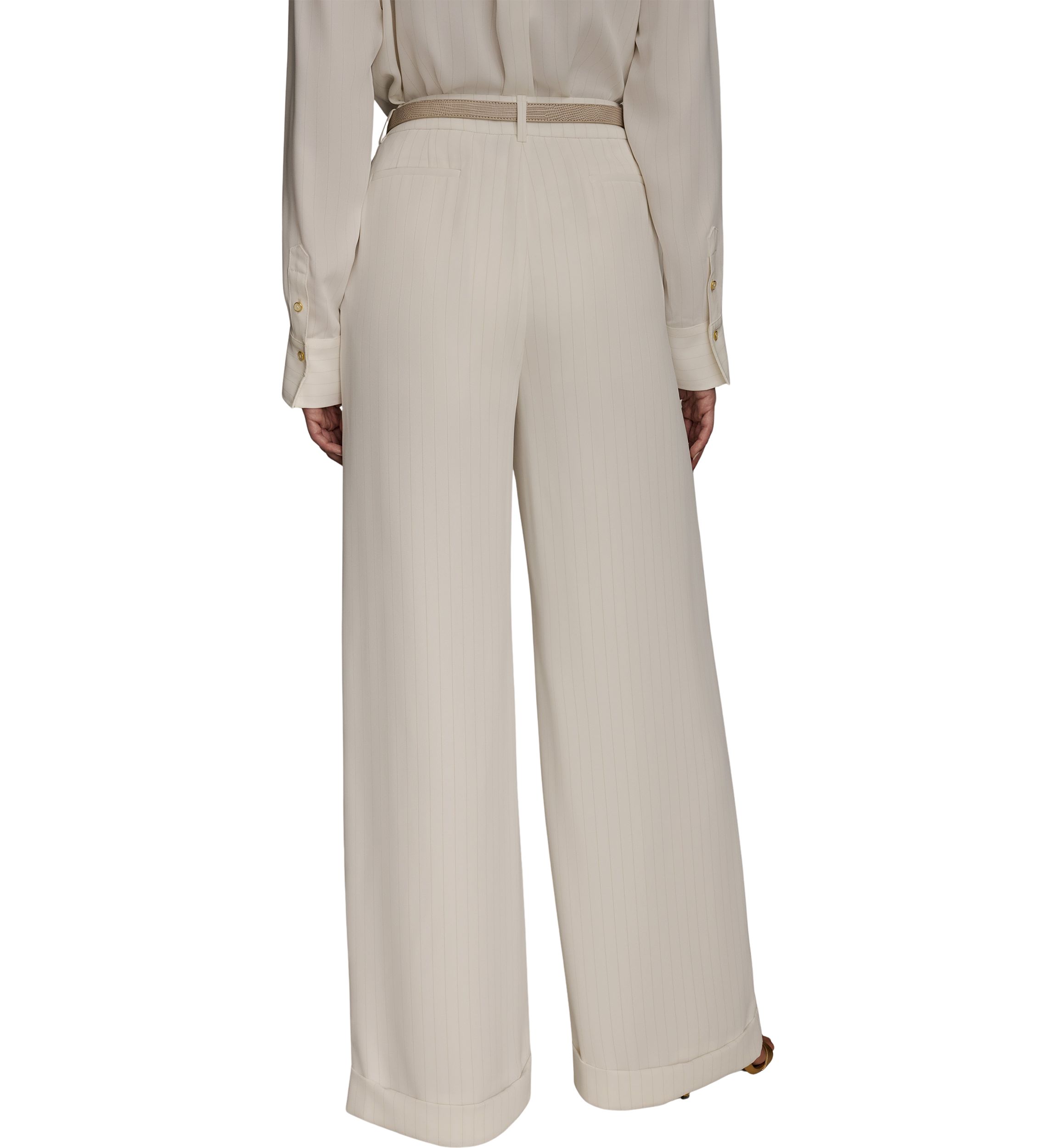 Womens Soft Suiting Full Length Wide Leg Pants with Belt