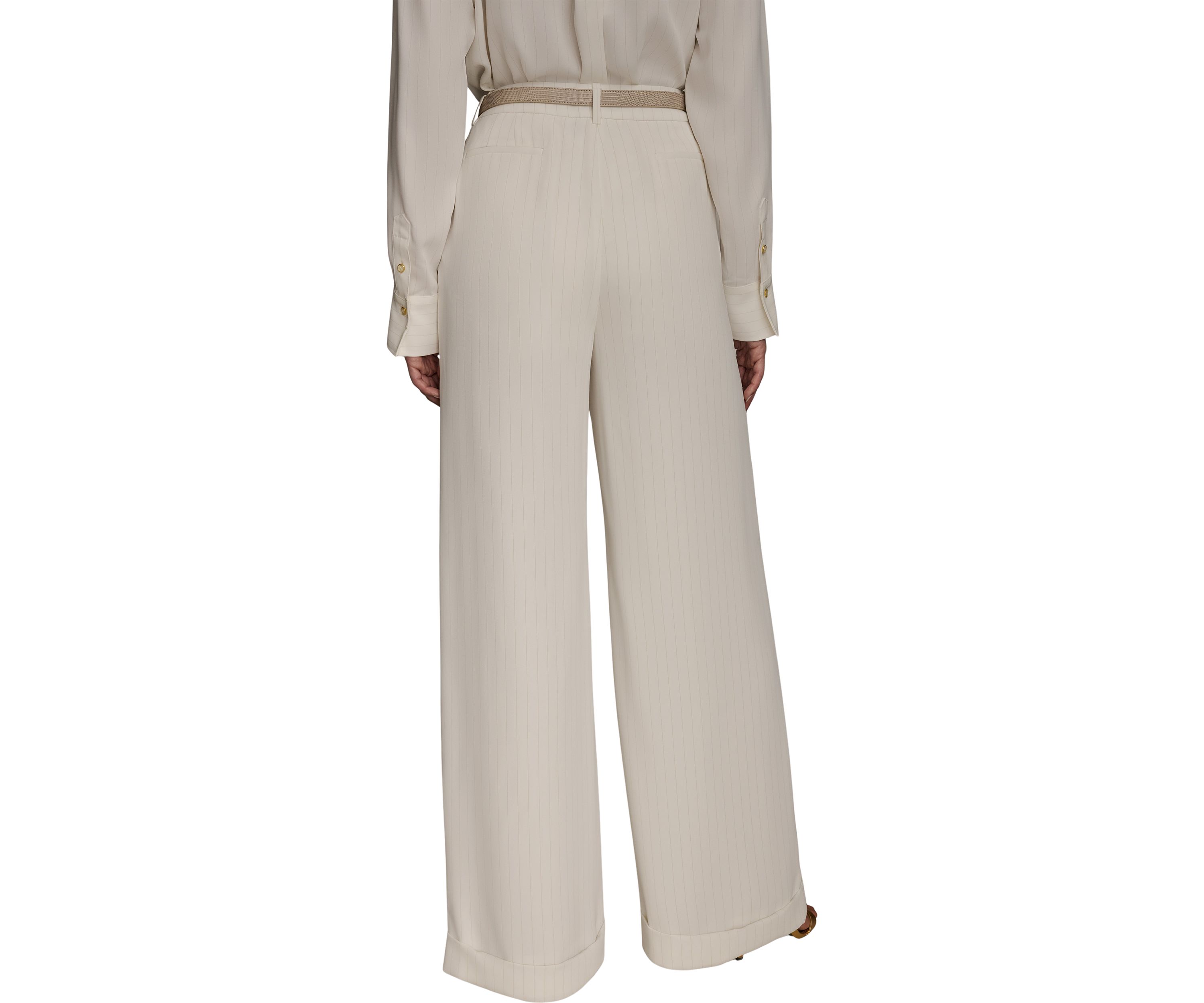 Womens Soft Suiting Full Length Wide Leg Pants with Belt