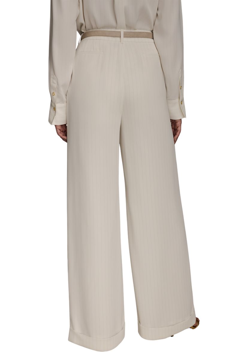 Womens Soft Suiting Full Length Wide Leg Pants with Belt