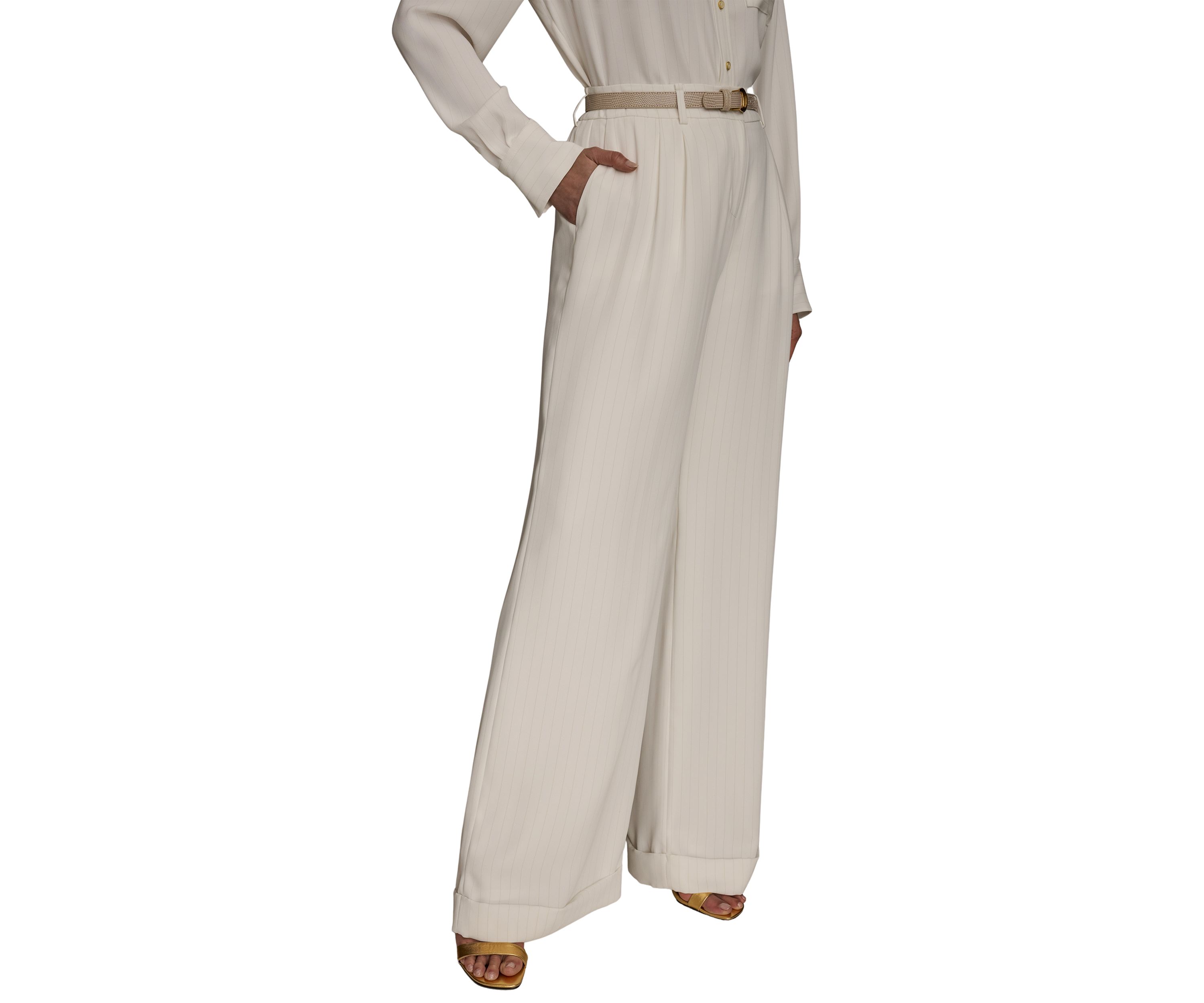 Womens Soft Suiting Full Length Wide Leg Pants with Belt