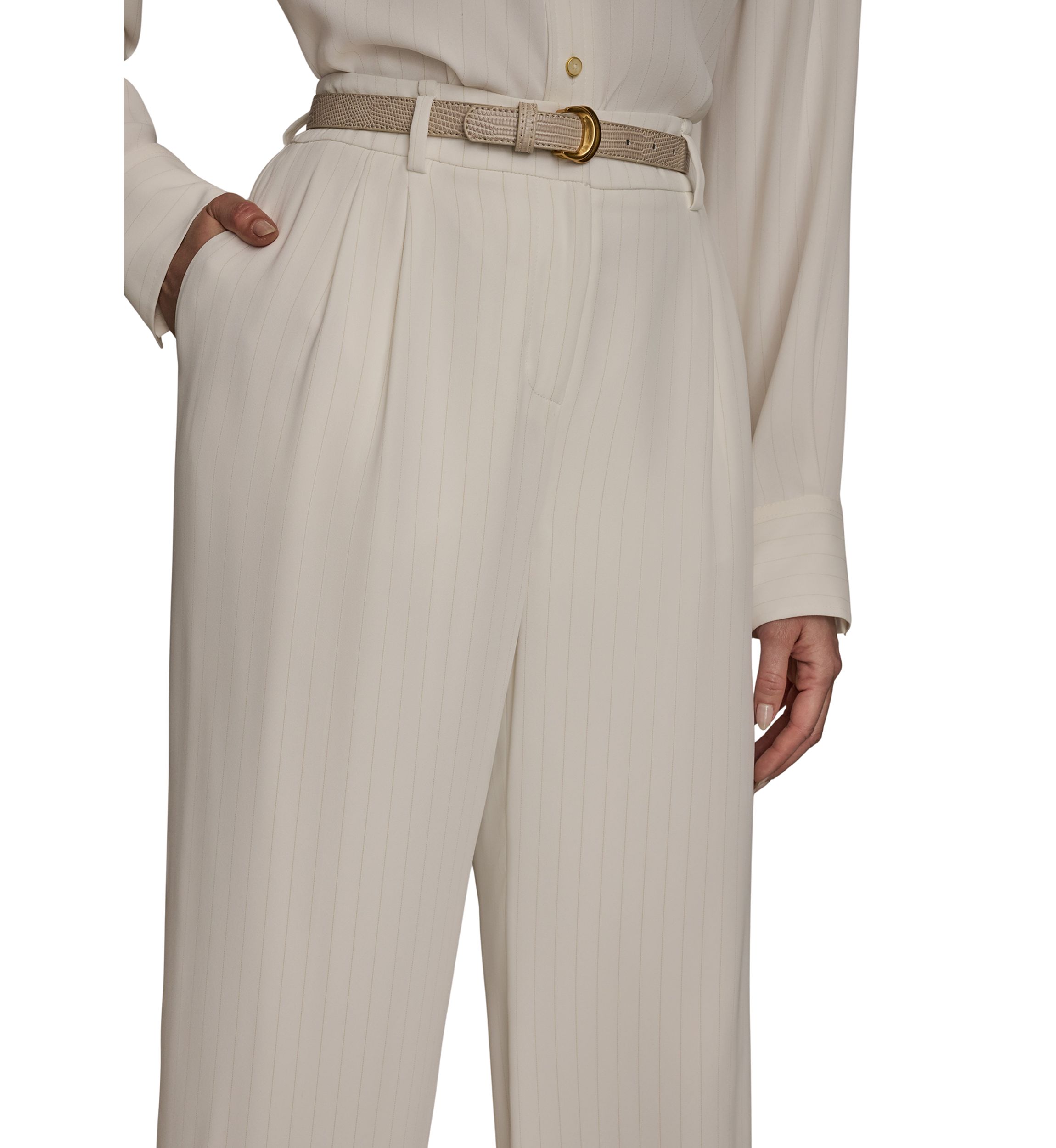 Womens Soft Suiting Full Length Wide Leg Pants with Belt