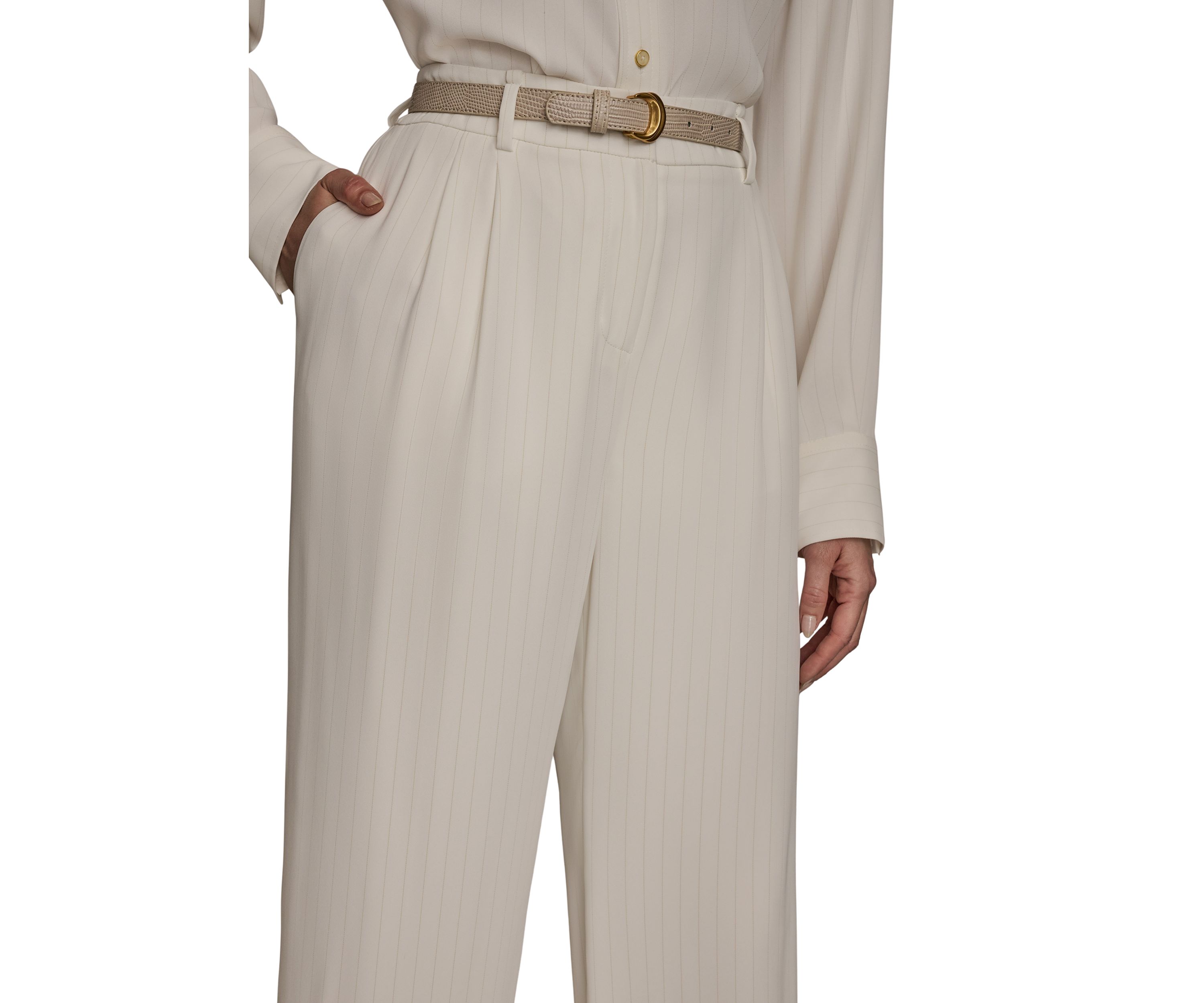 Womens Soft Suiting Full Length Wide Leg Pants with Belt
