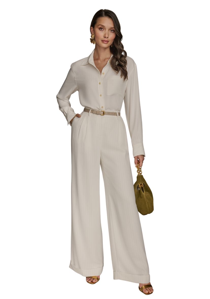 Womens Soft Suiting Full Length Wide Leg Pants with Belt