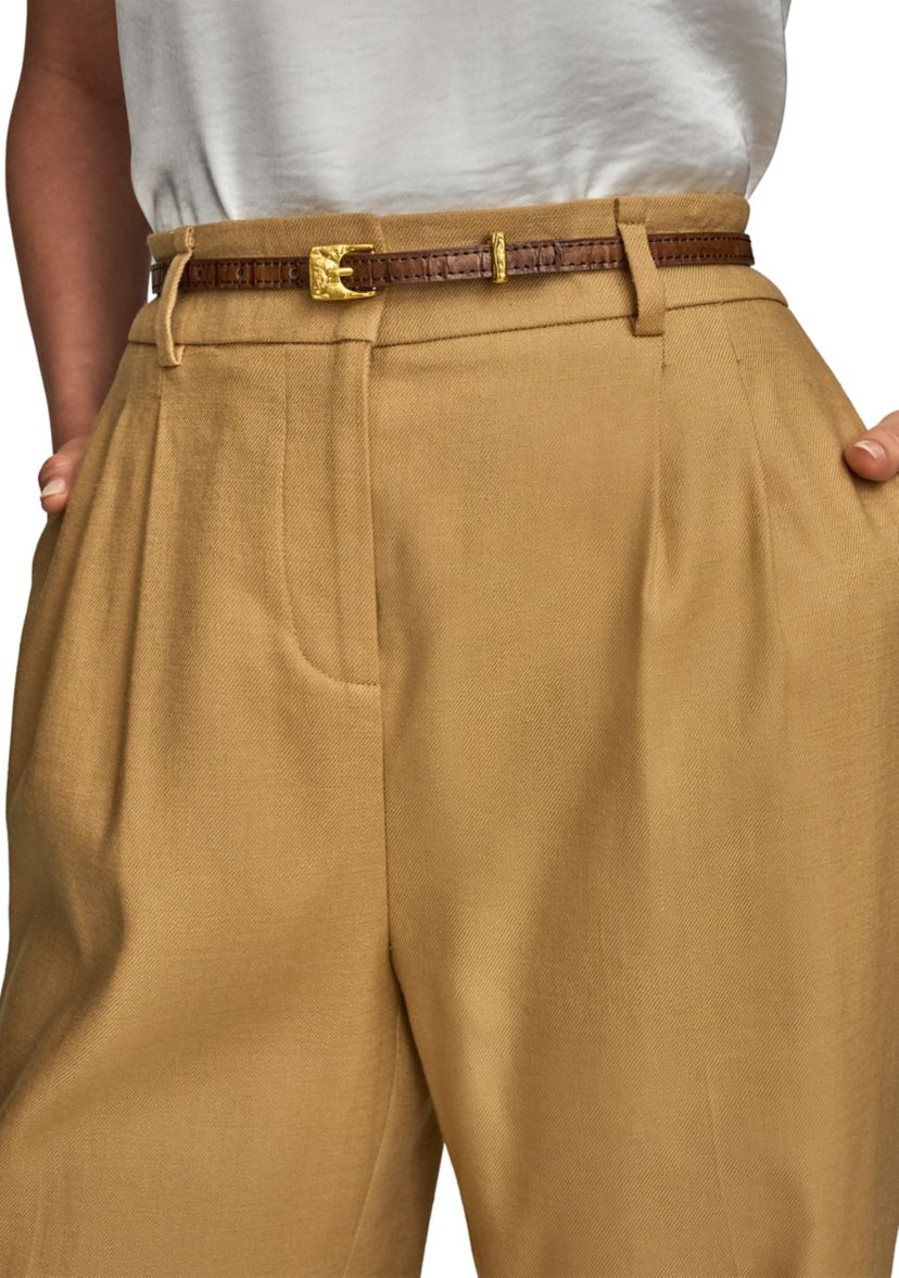 Womens Linen Full Length Wide Leg Pants with Belt