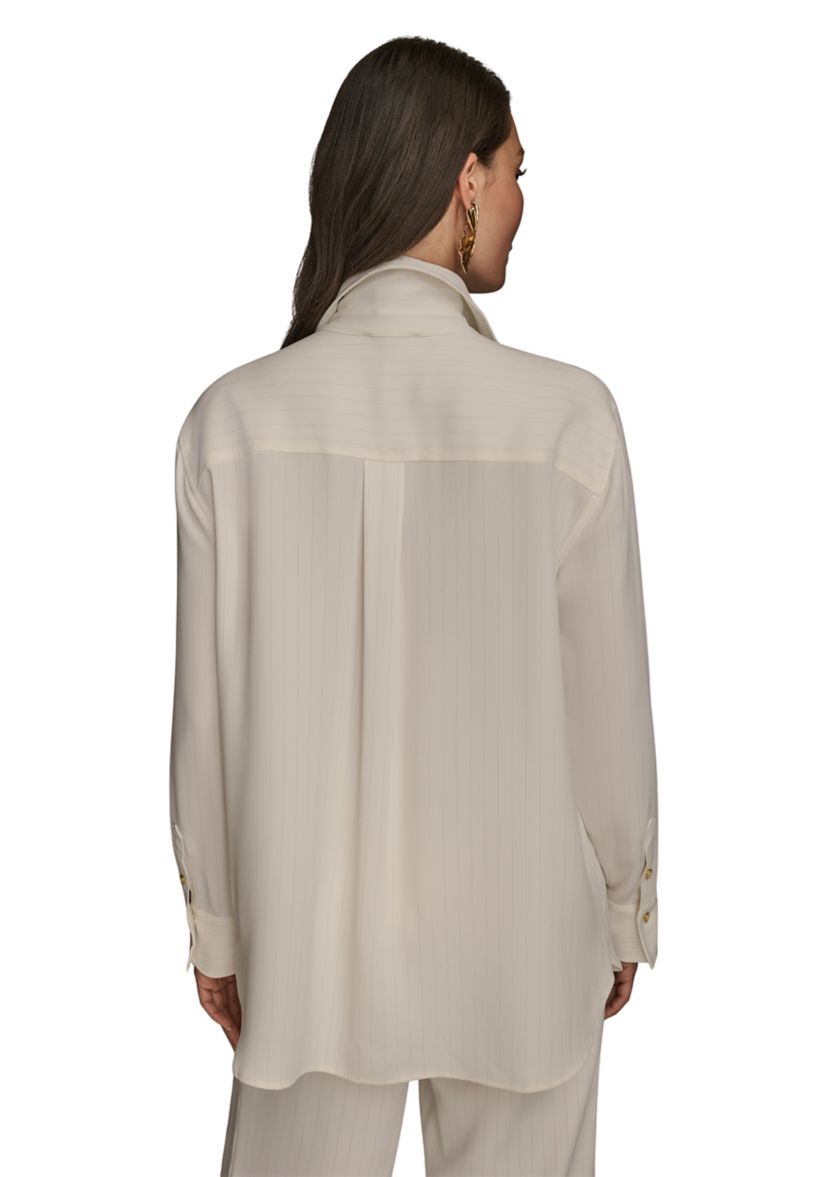 Womens Stripe Collared Button Down Blouse