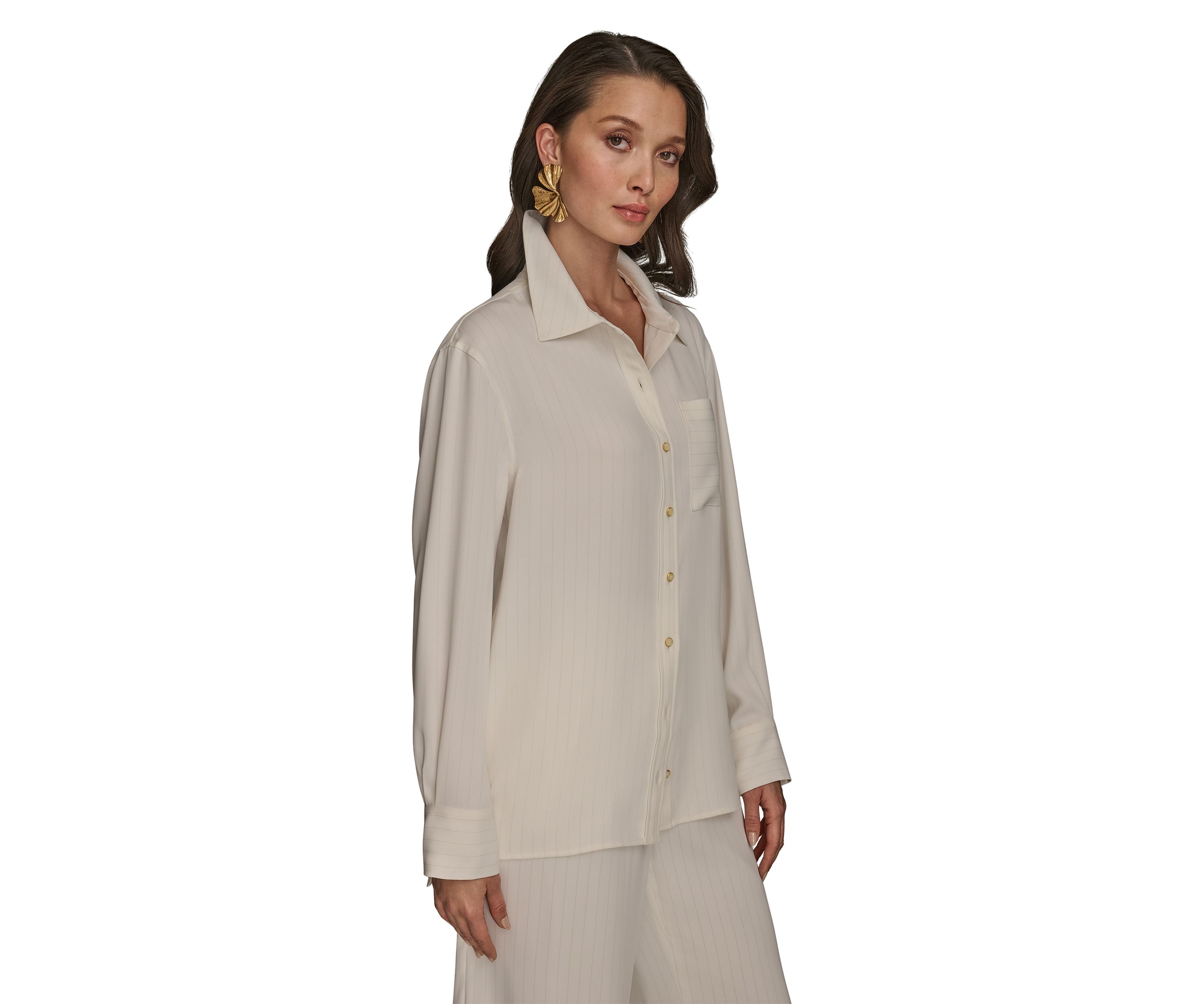Womens Stripe Collared Button Down Blouse