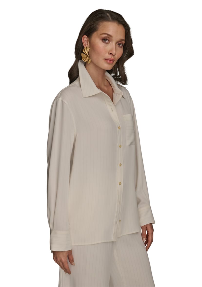 Womens Stripe Collared Button Down Blouse