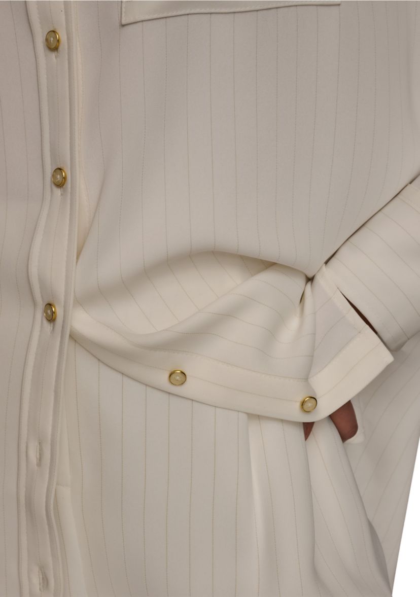 Womens Stripe Collared Button Down Blouse