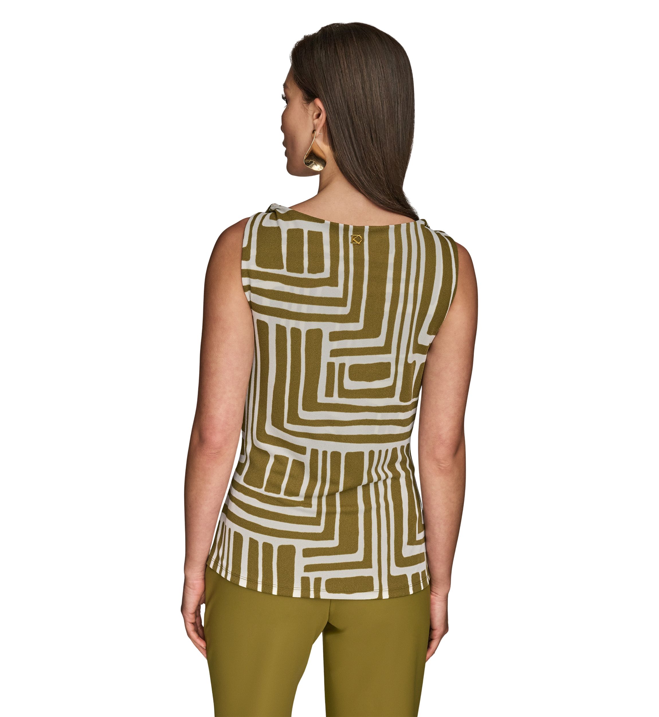 Womens Printed Twist Front Cowl Neck Top