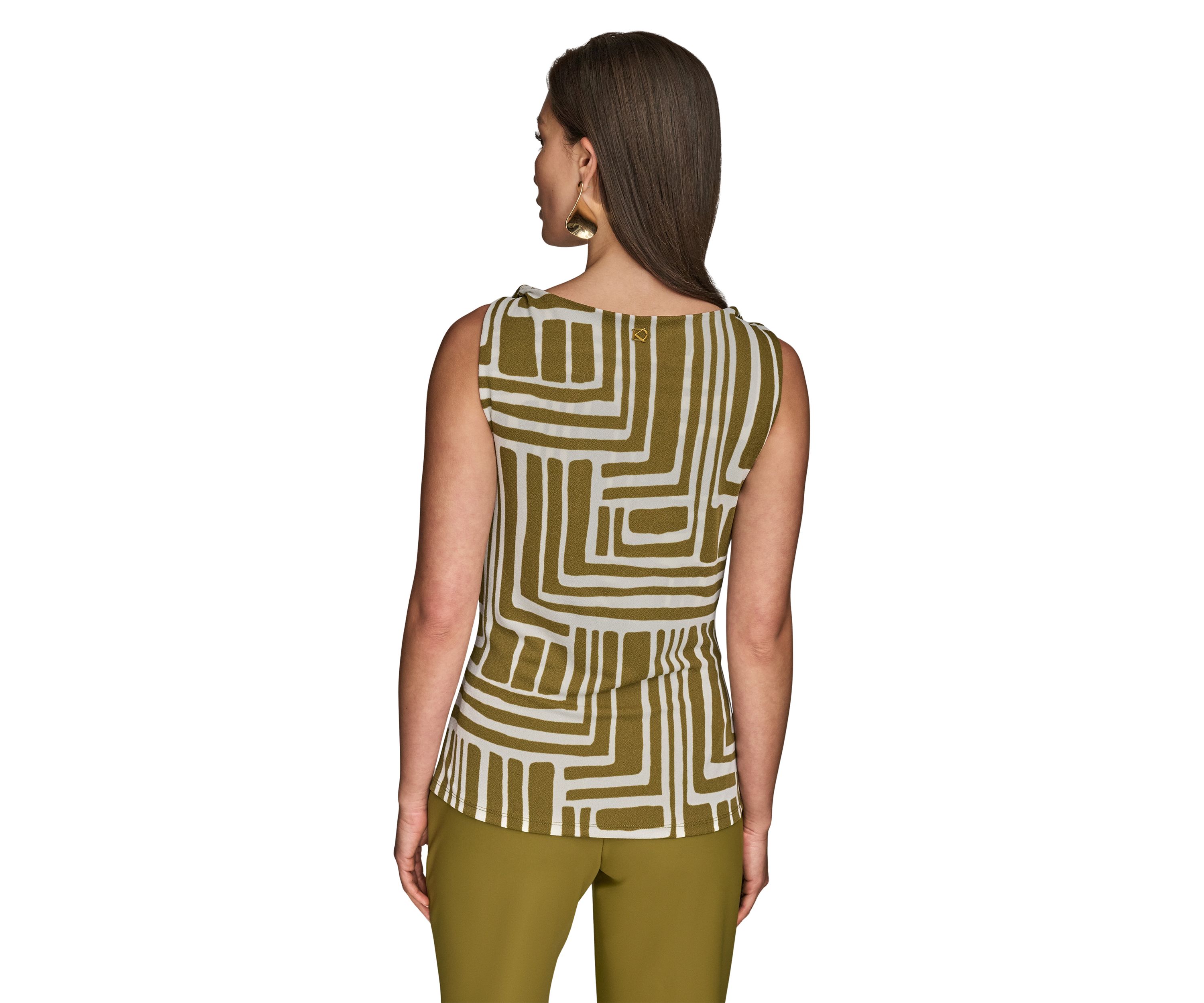 Womens Printed Twist Front Cowl Neck Top