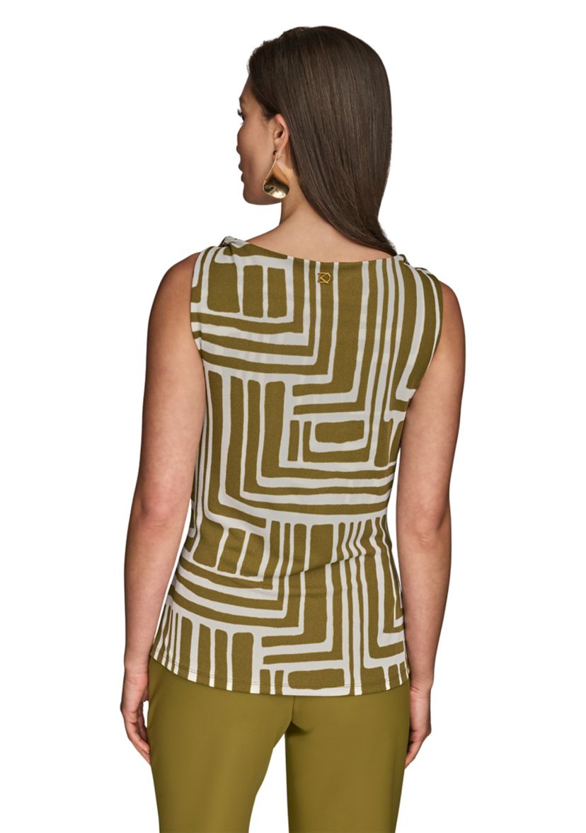 Womens Printed Twist Front Cowl Neck Top
